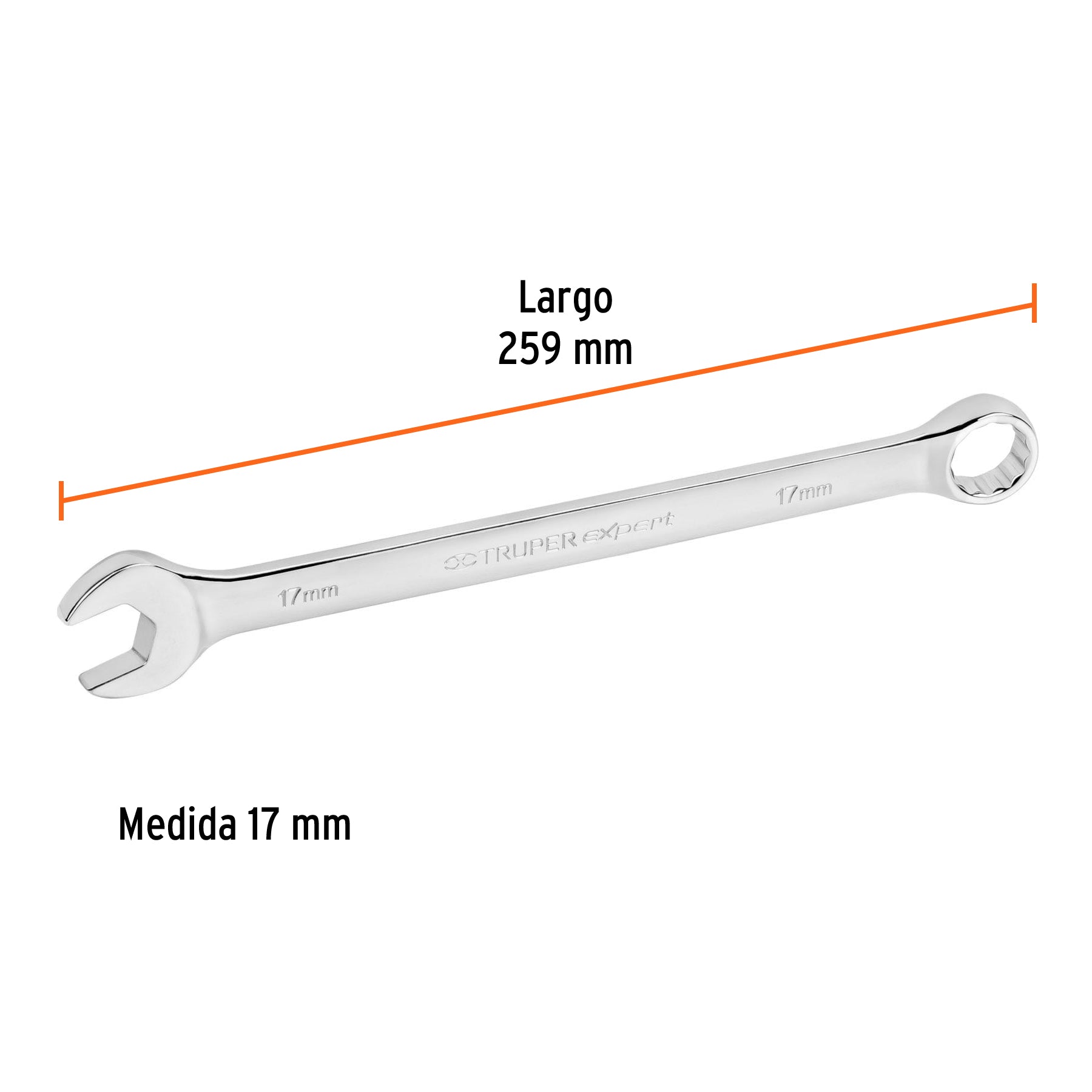 Llave combinada, extralarga, milimétrica, 17 x 259 mm