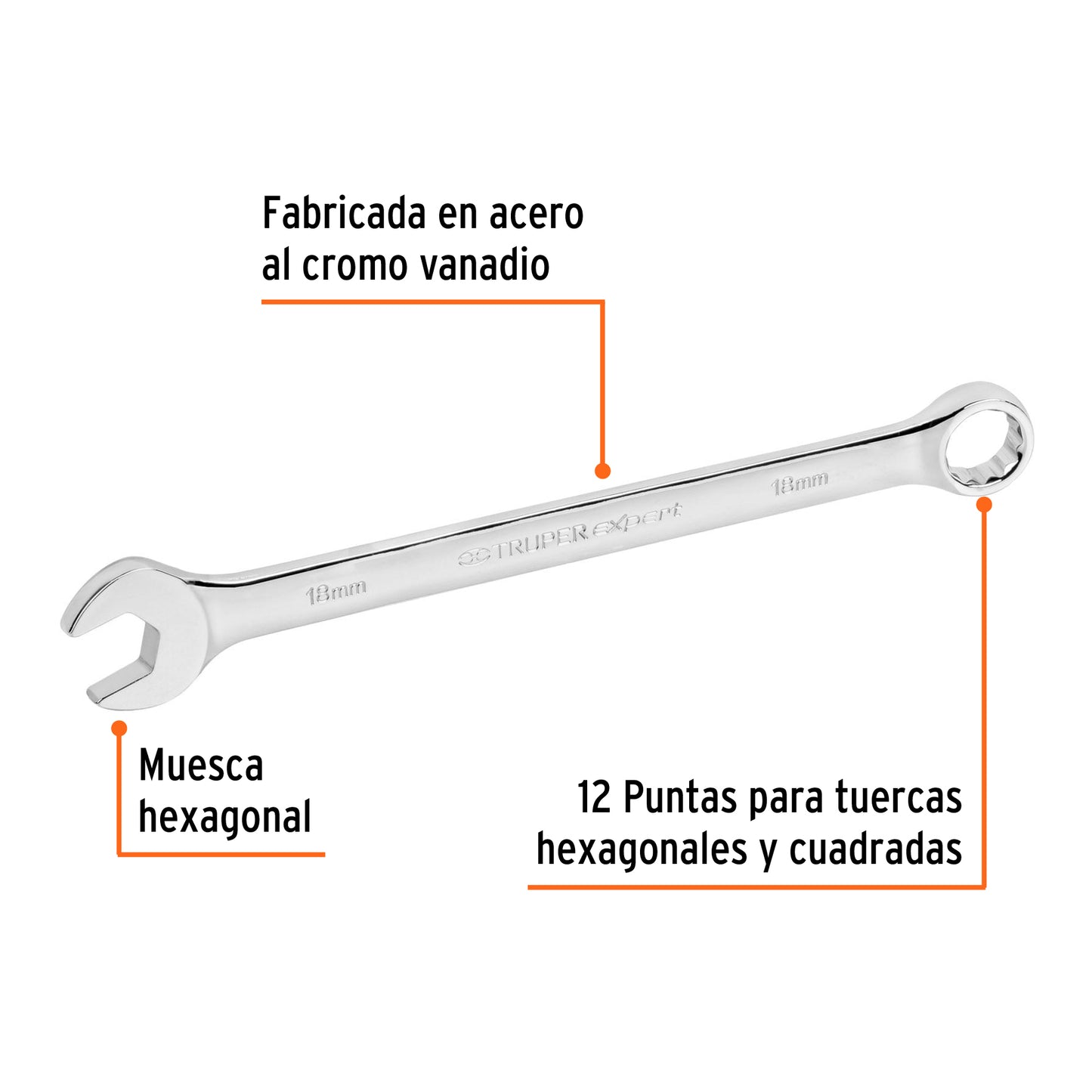 Llave combinada, extralarga, milimétrica, 18 x 269 mm