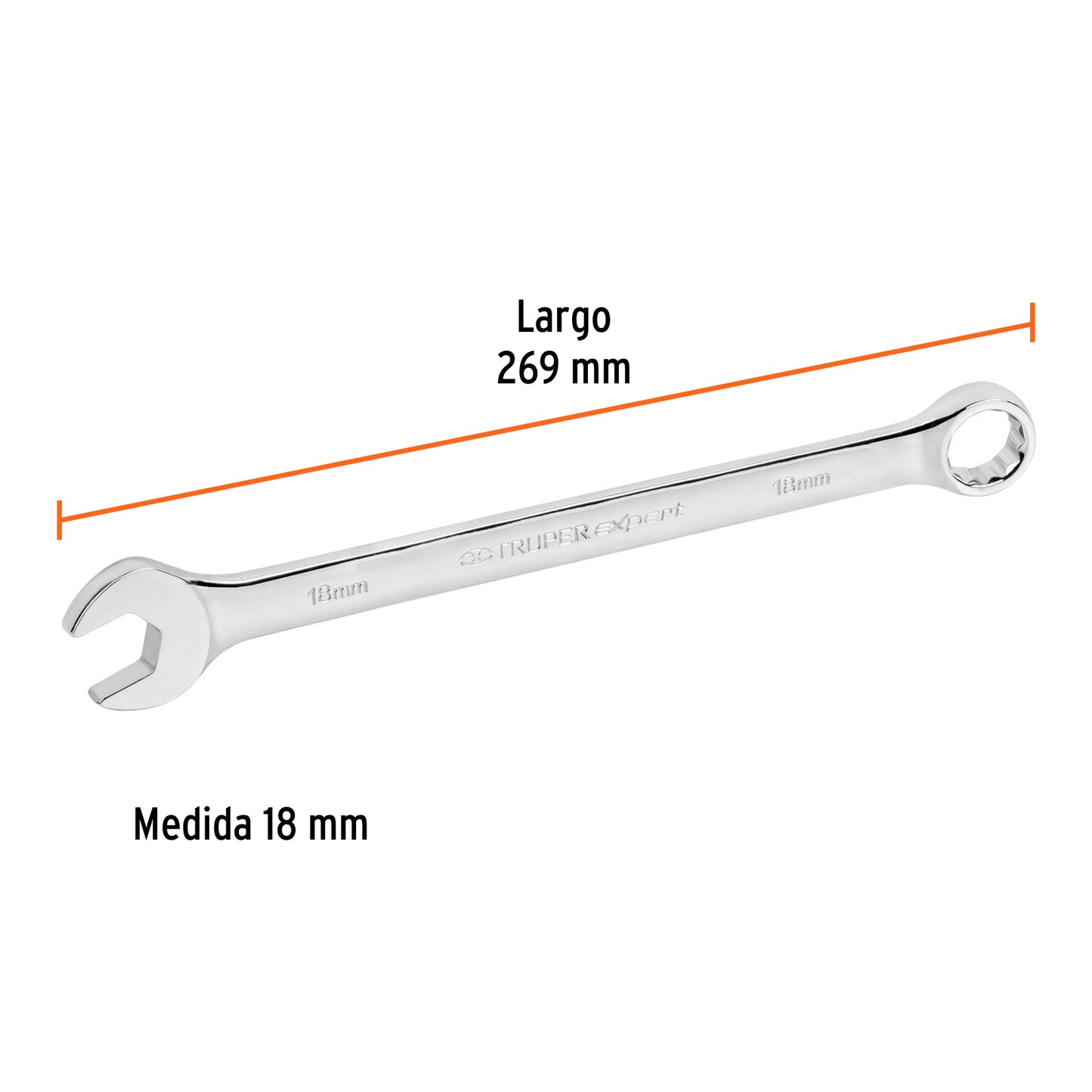 Llave combinada, extralarga, milimétrica, 18 x 269 mm
