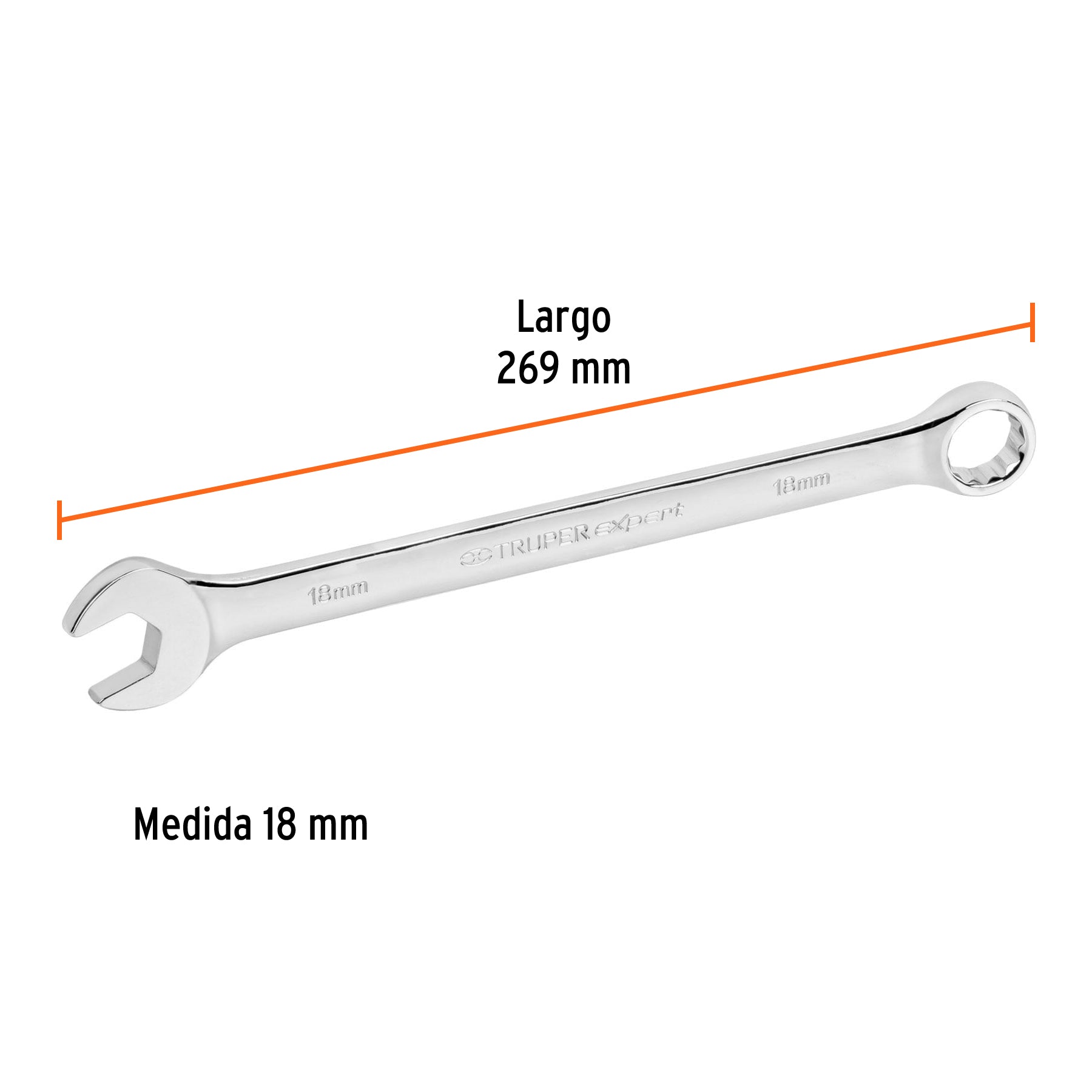 Llave combinada, extralarga, milimétrica, 18 x 269 mm