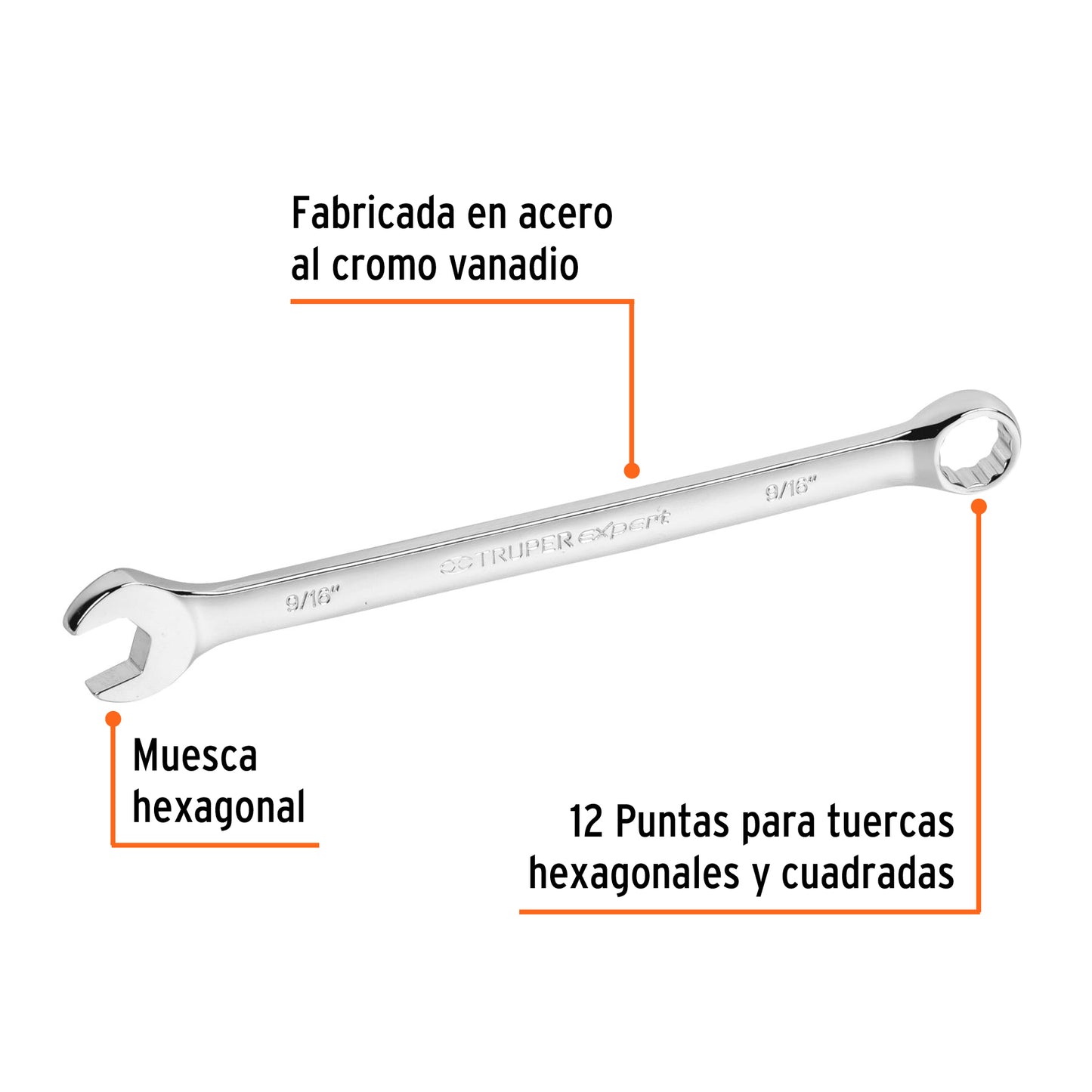 Llave combinada, extralarga, 9/16" x 220 mm