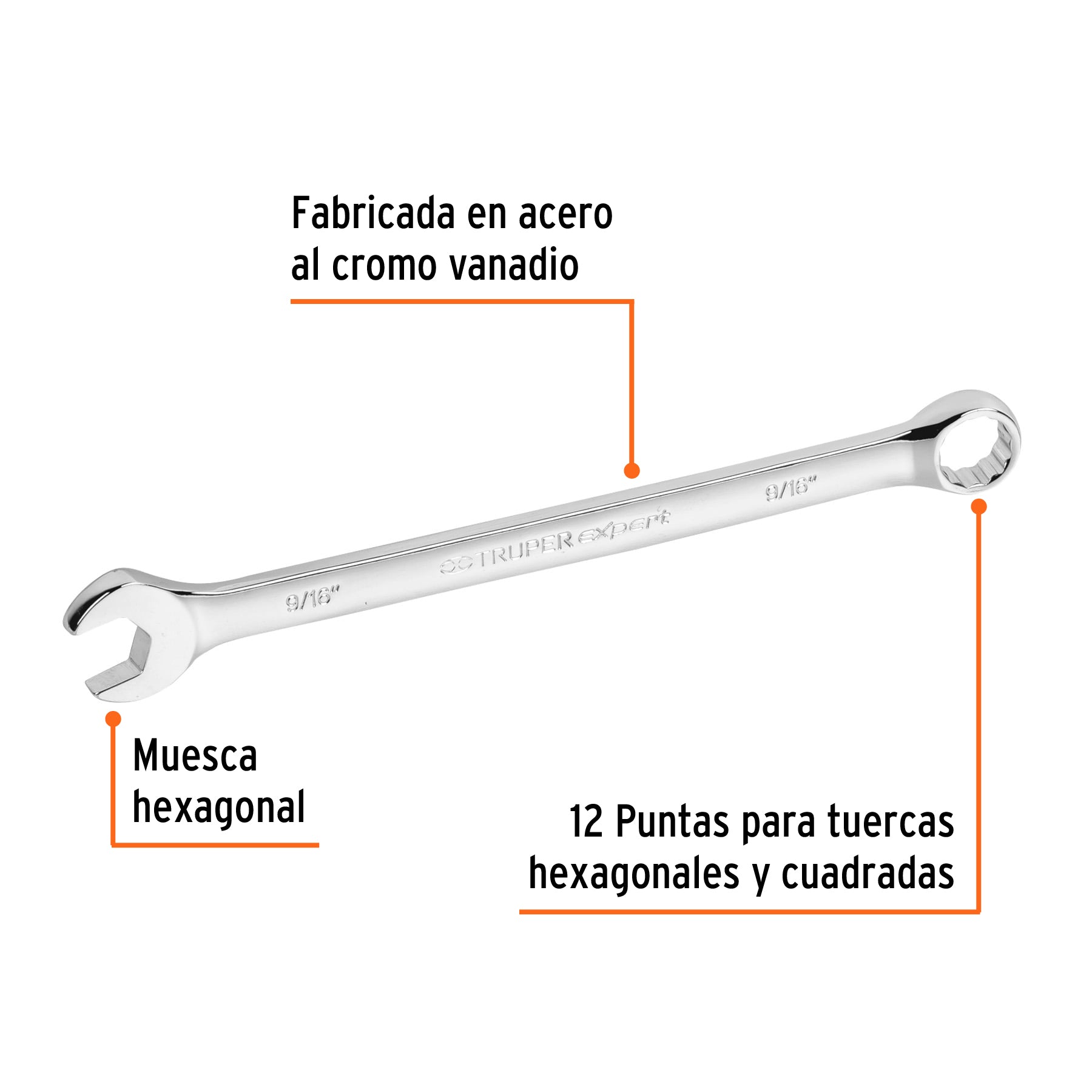 Llave combinada, extralarga, 9/16" x 220 mm