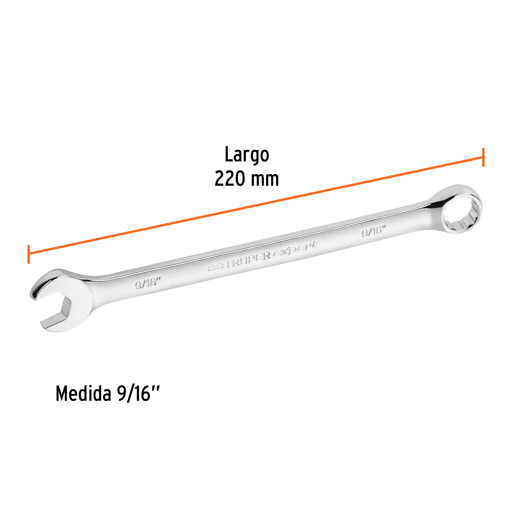 Llave combinada, extralarga, 9/16" x 220 mm
