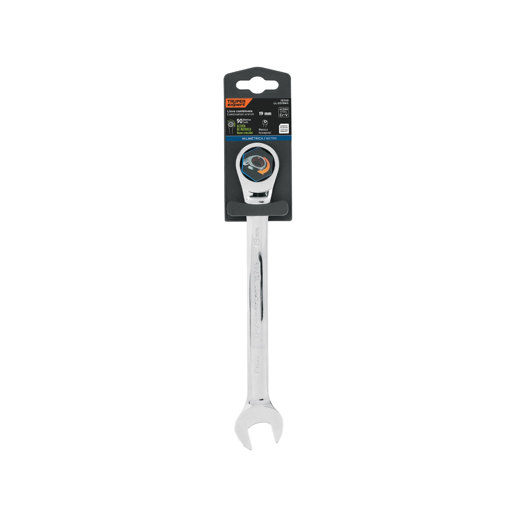 Llave combinada con matraca, 19 x 237 mm, Truper Expert