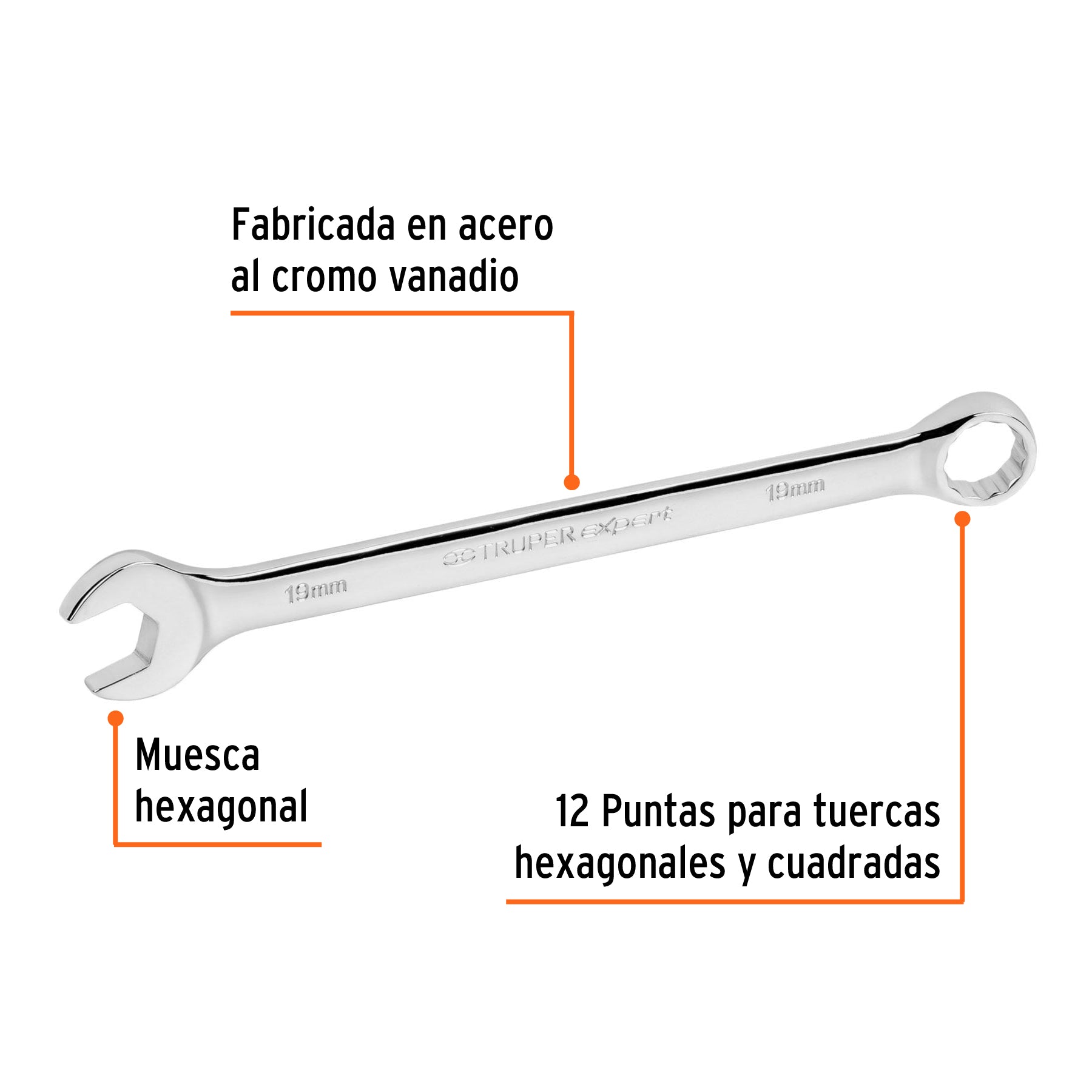 Llave combinada, extralarga, milimétrica, 19 x 278 mm