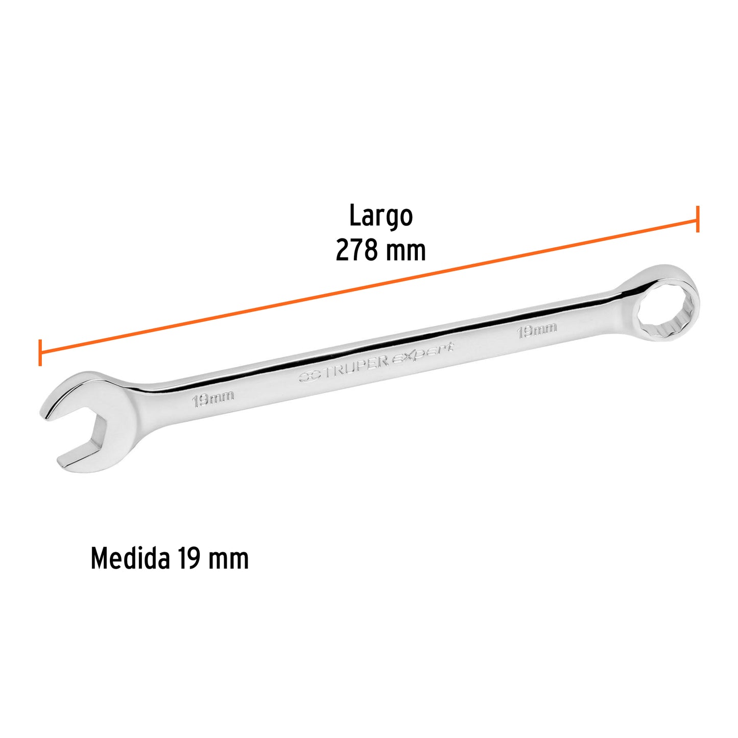 Llave combinada, extralarga, milimétrica, 19 x 278 mm