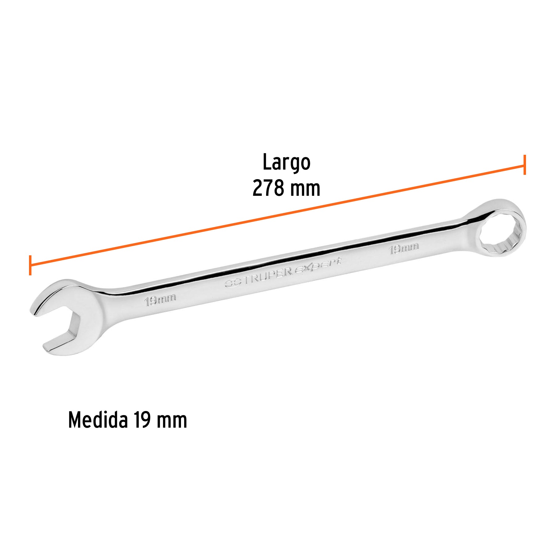 Llave combinada, extralarga, milimétrica, 19 x 278 mm