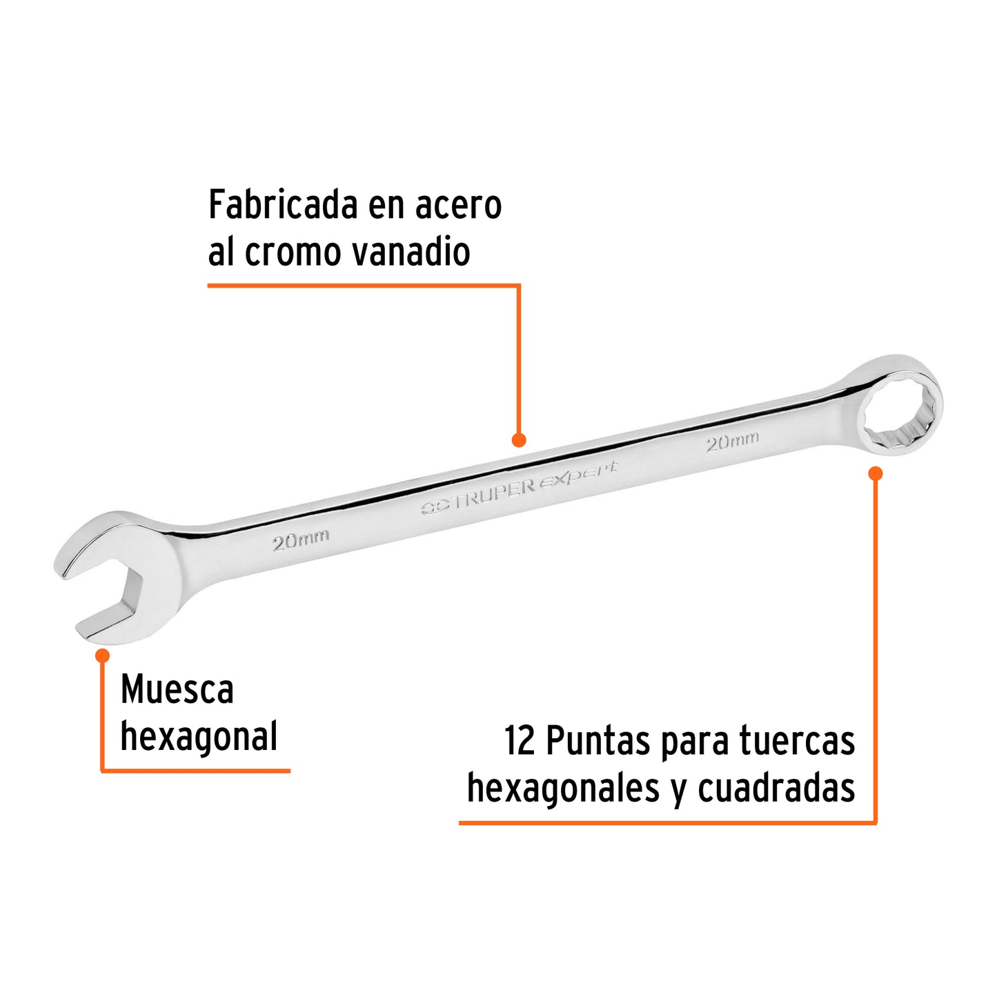 Llave combinada, extralarga, milimétrica, 20 x 287 mm