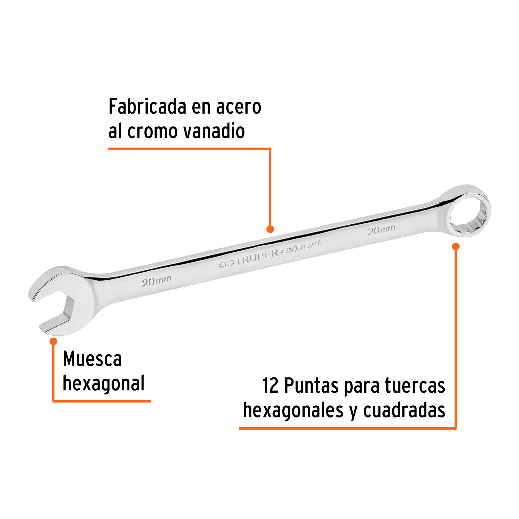 Llave combinada, extralarga, milimétrica, 20 x 287 mm