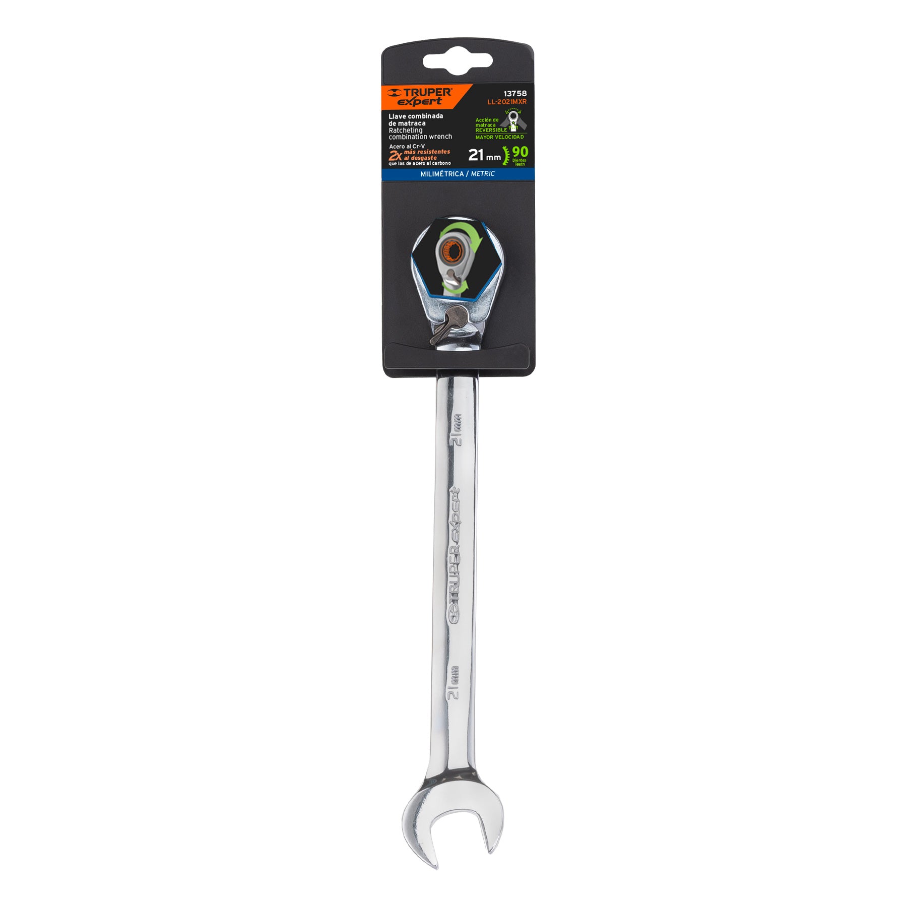 Llave combinada con matraca, reversible, 21mm, Truper Expert