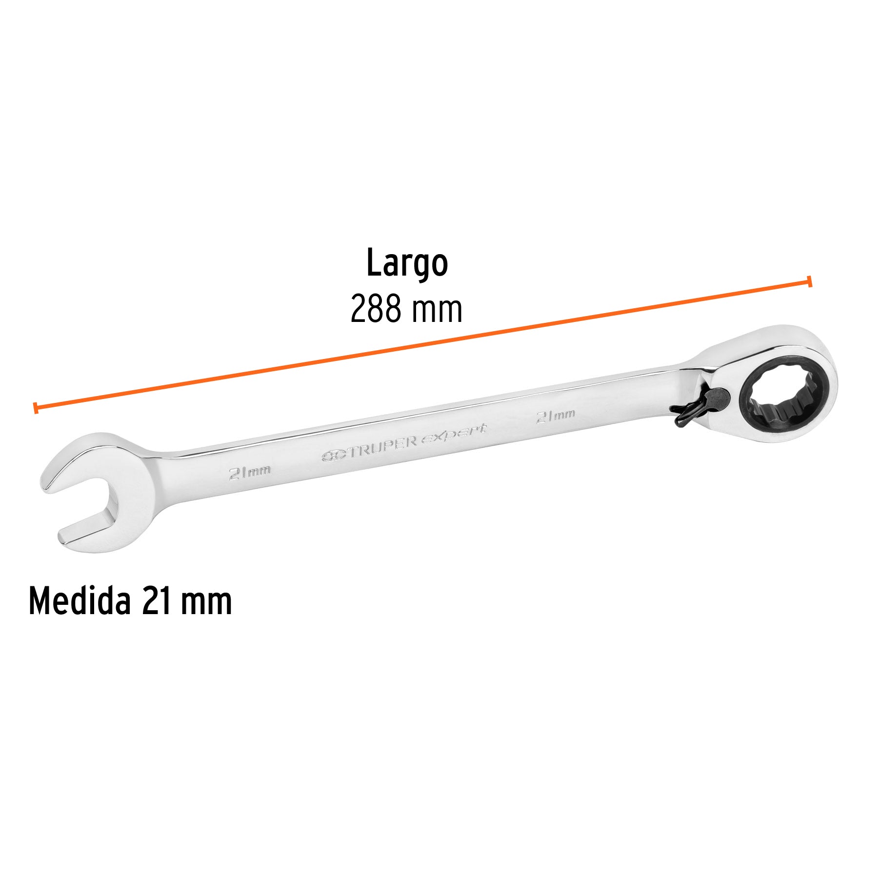 Llave combinada con matraca, reversible, 21mm, Truper Expert