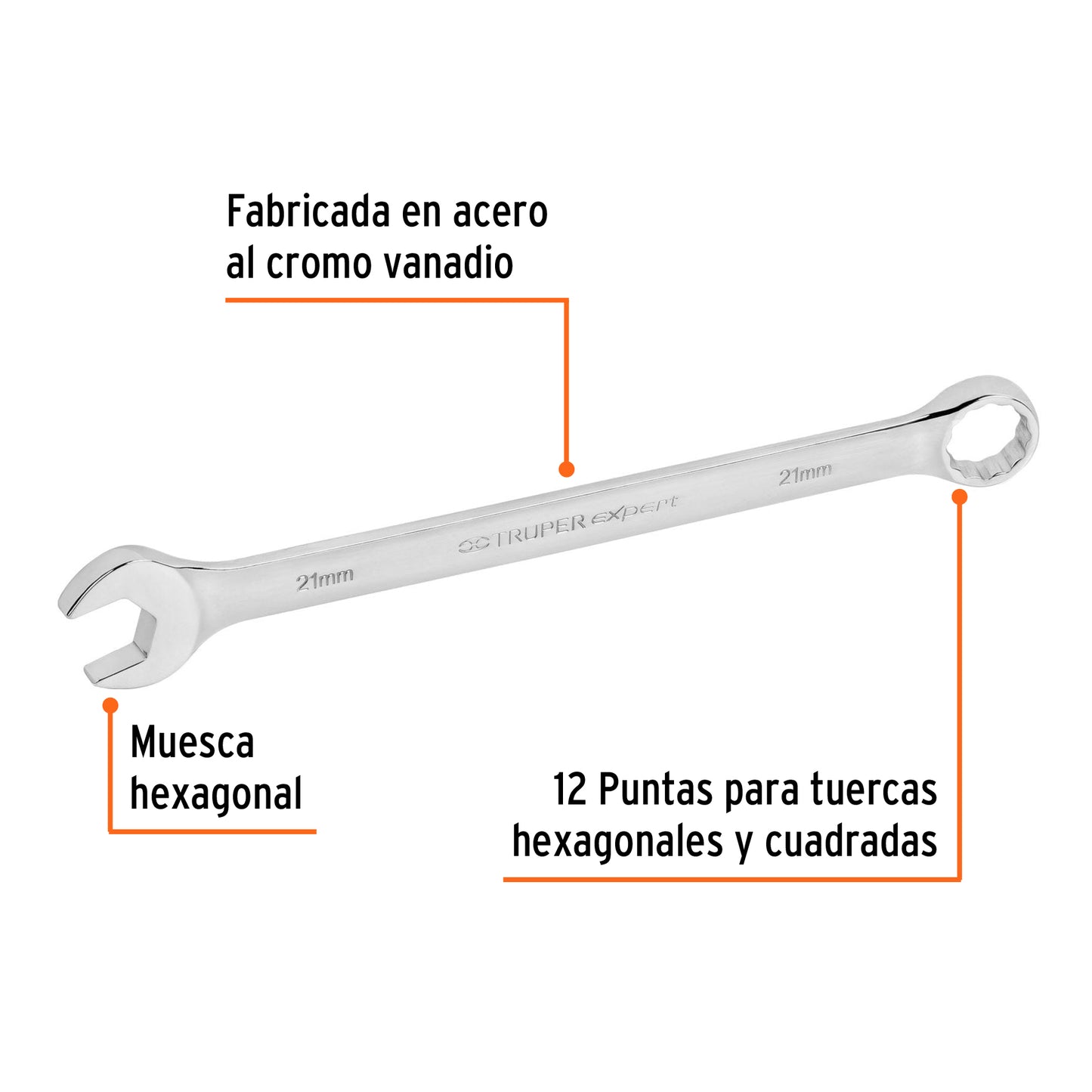 Llave combinada, extralarga, milimétrica, 21 x 298 mm