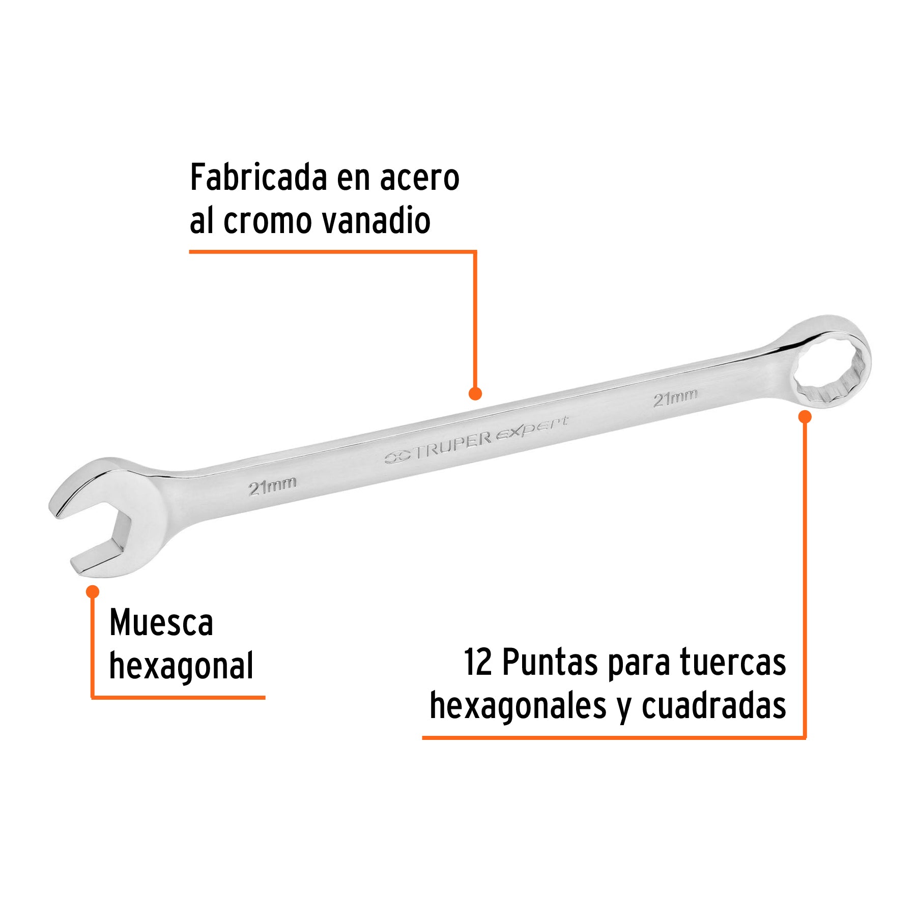 Llave combinada, extralarga, milimétrica, 21 x 298 mm