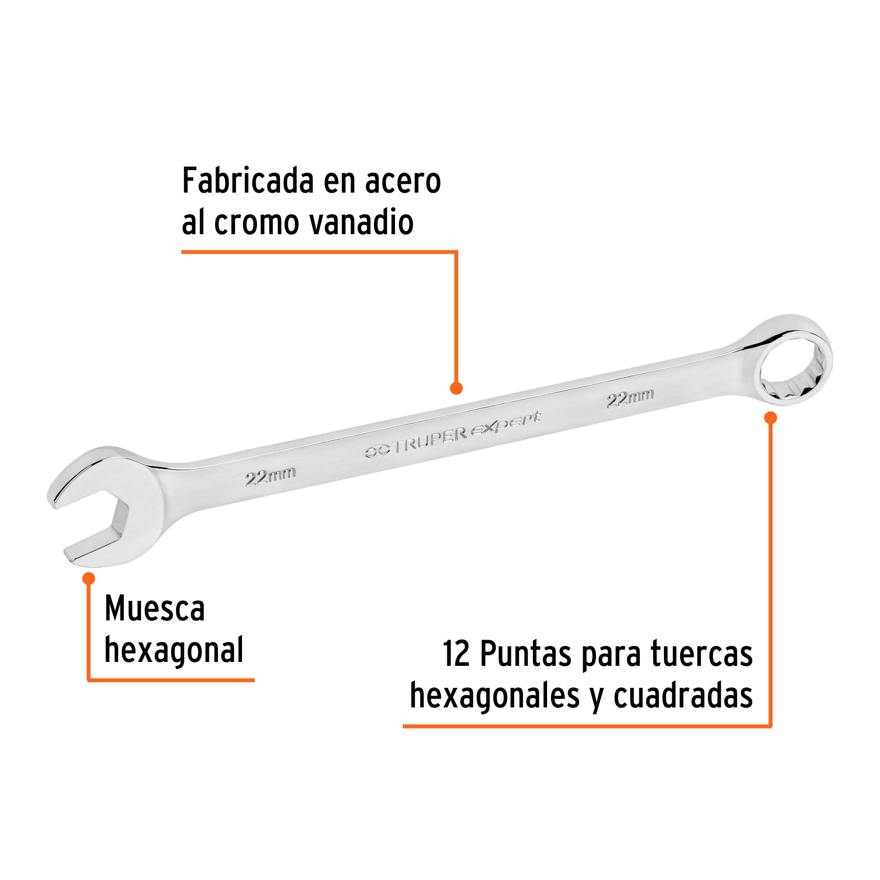 Llave combinada, extralarga, milimétrica, 22 x 316 mm