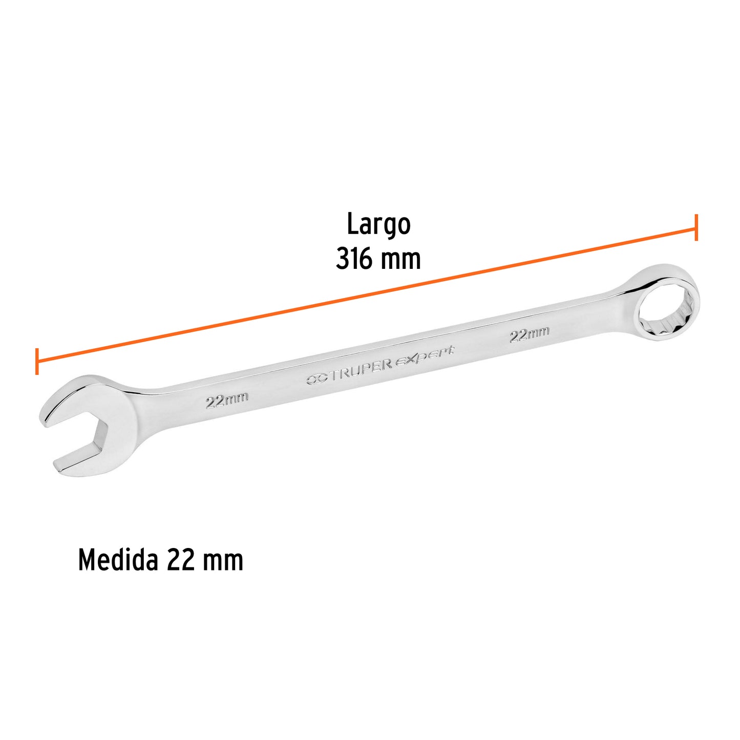 Llave combinada, extralarga, milimétrica, 22 x 316 mm