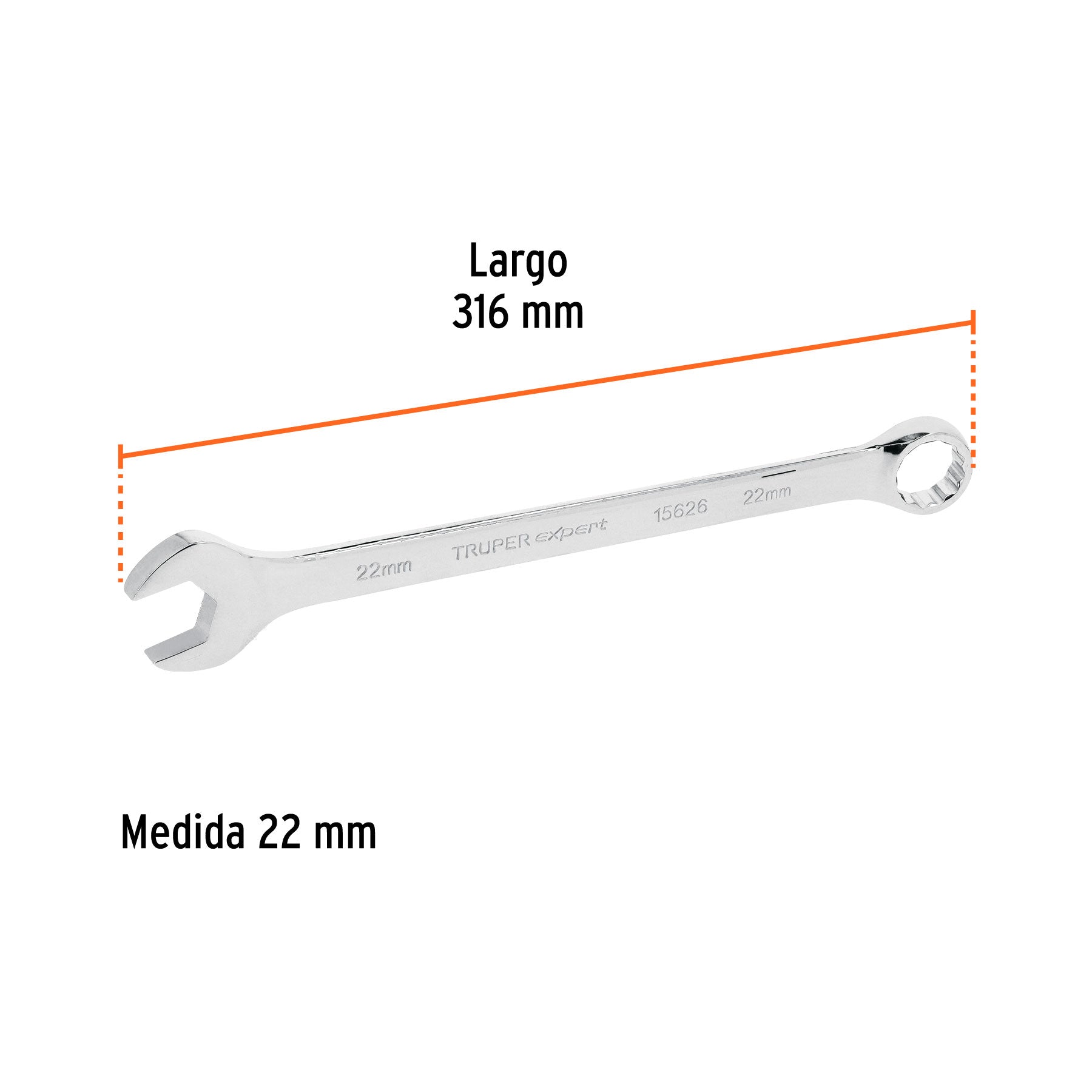 Llave combinada, extralarga, milimétrica, 22 x 316 mm