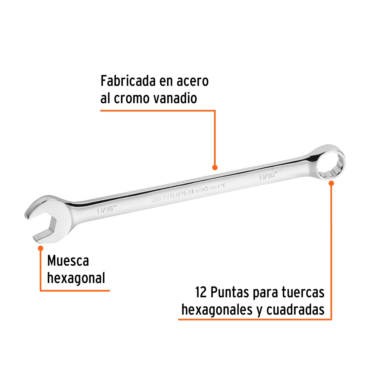 Llave combinada, extralarga, 11/16" x 259 mm