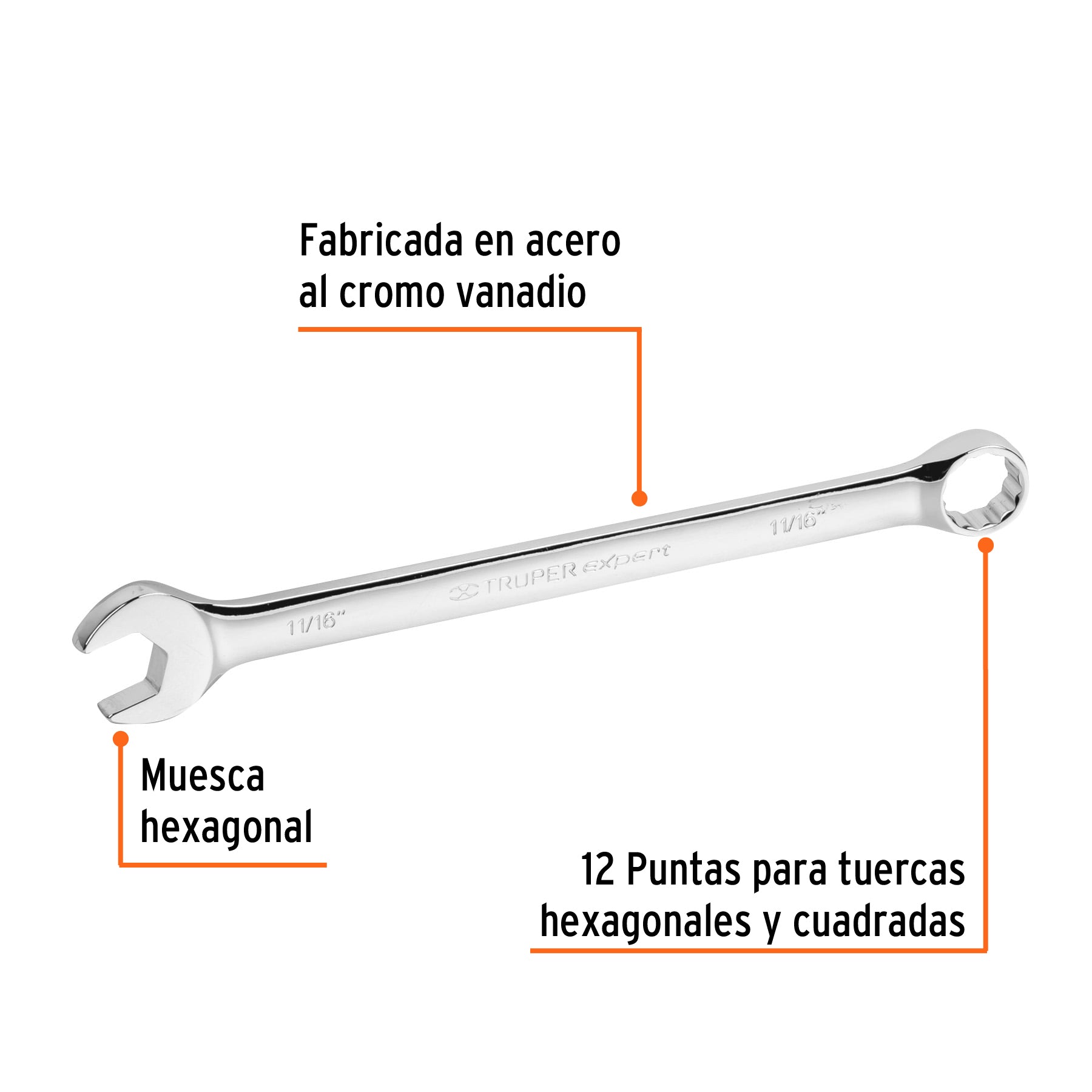 Llave combinada, extralarga, 11/16" x 259 mm