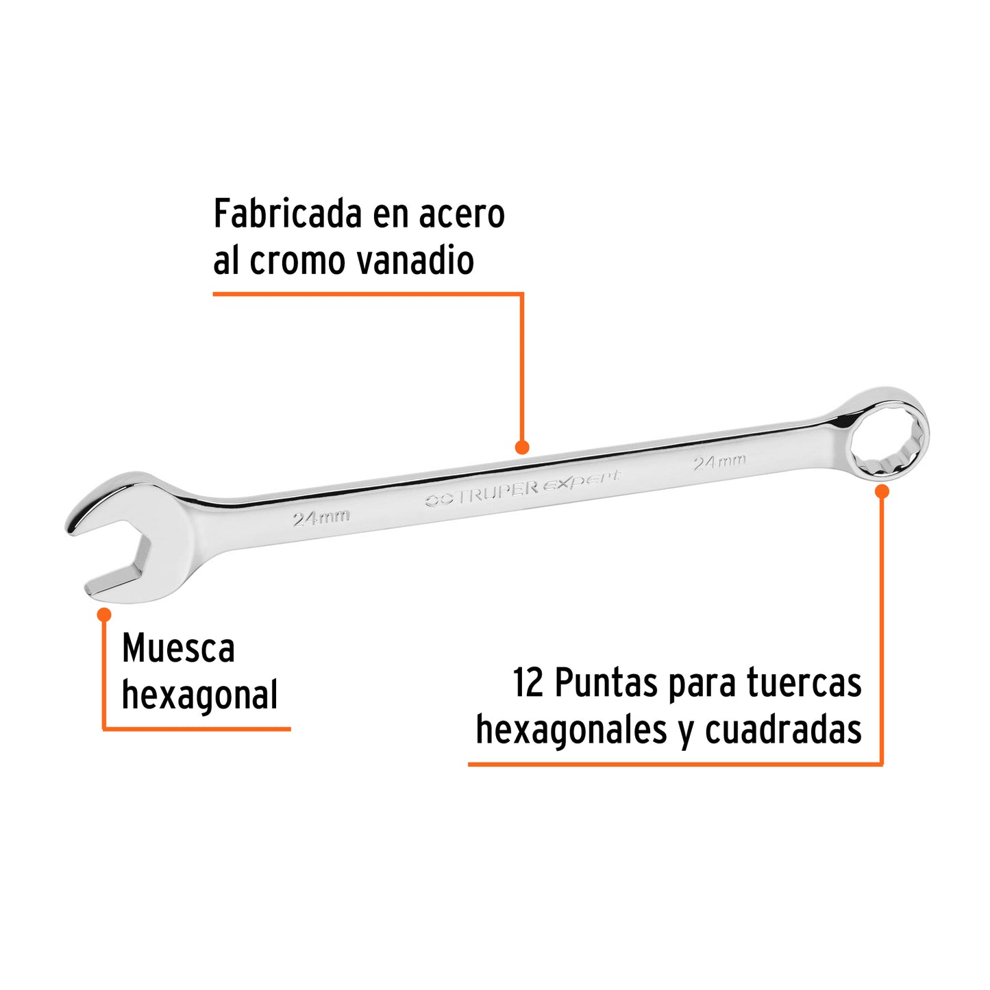 Llave combinada, extralarga, milimétrica, 24 x 336 mm