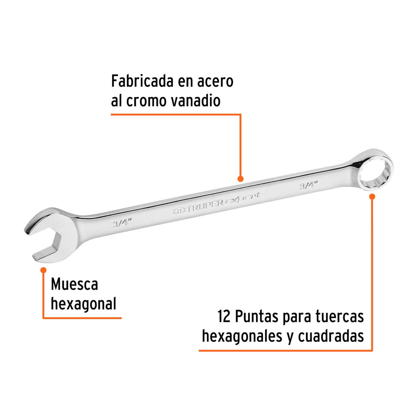 Llave combinada, extralarga, 3/4" x 278 mm