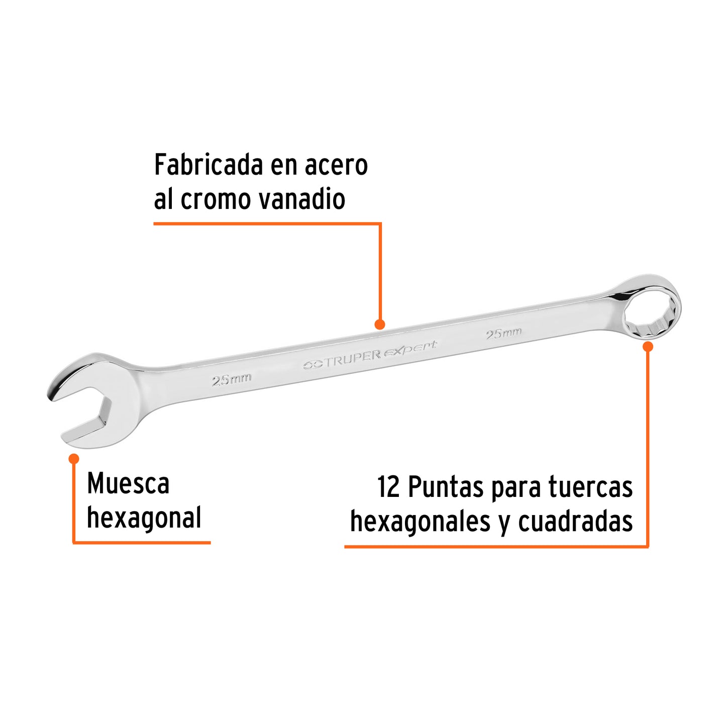 Llave combinada, extralarga, milimétrica, 25 x 355 mm