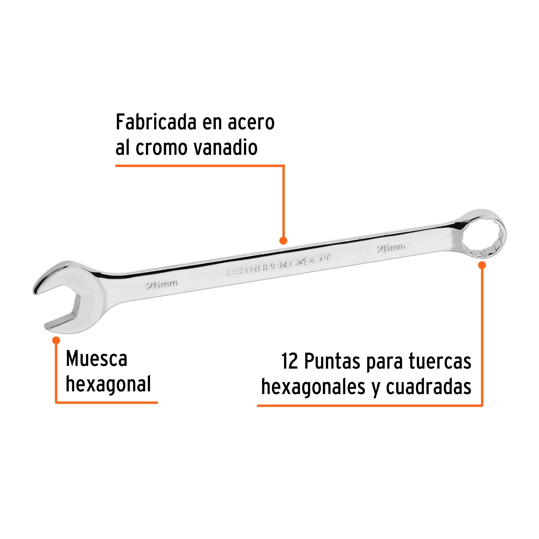 Llave combinada, extralarga, milimétrica, 26 x 370 mm