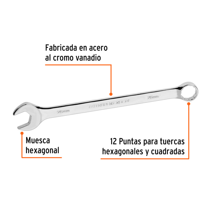 Llave combinada, extralarga, milimétrica, 26 x 370 mm