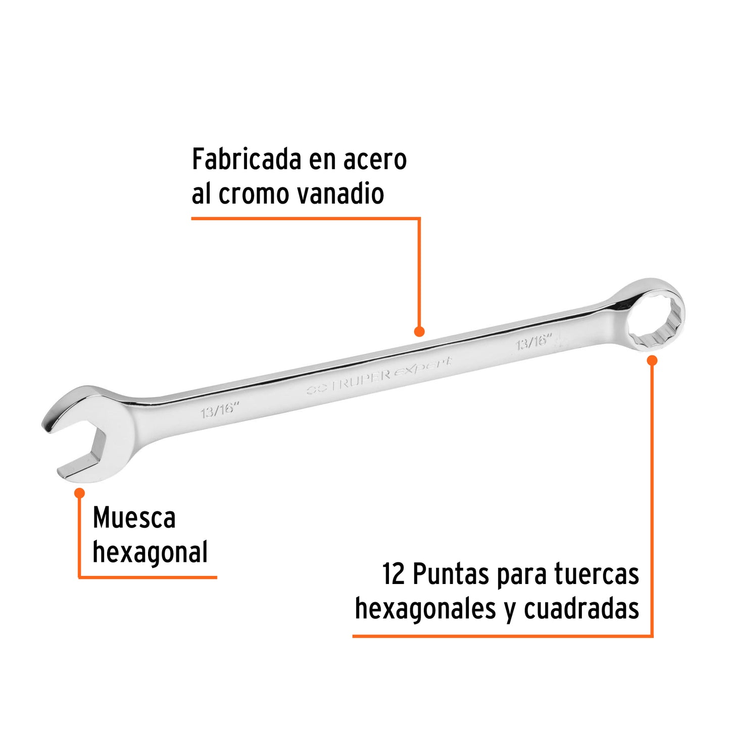 Llave combinada, extralarga, 13/16" x 298 mm