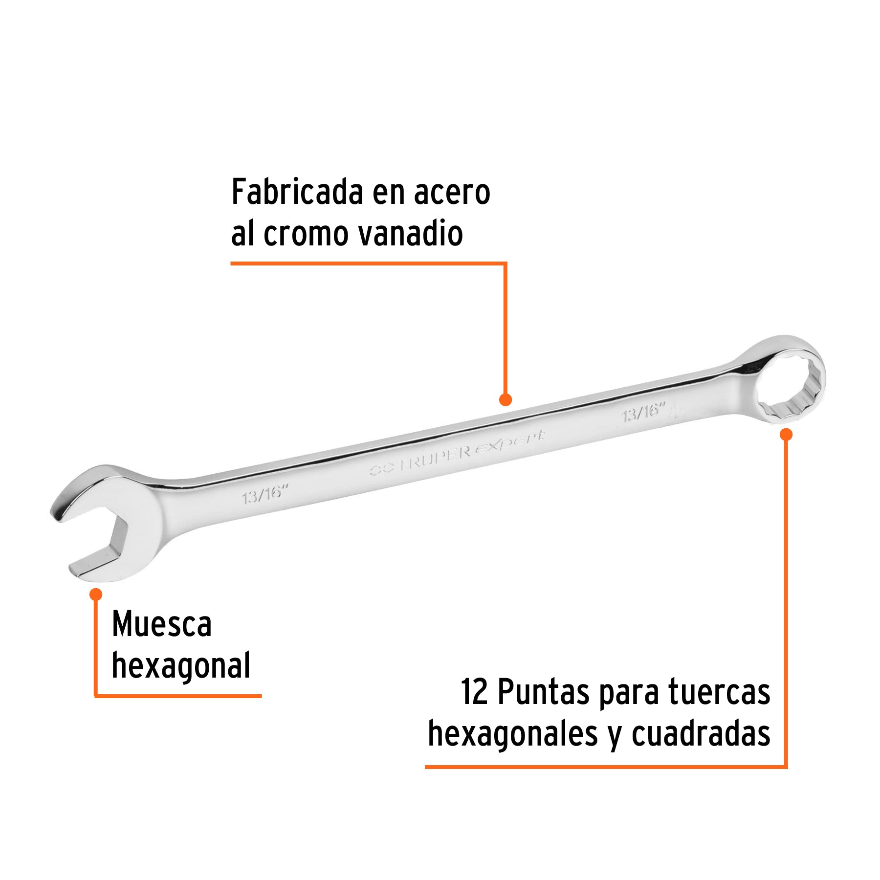 Llave combinada, extralarga, 13/16" x 298 mm