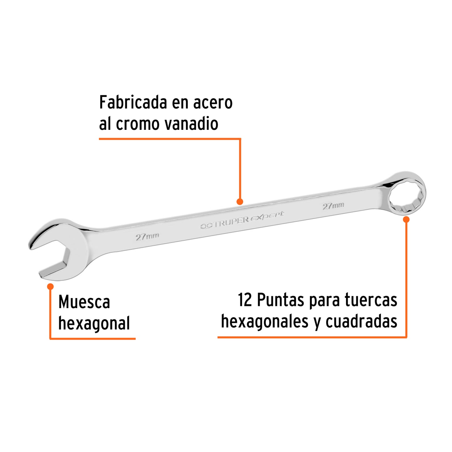Llave combinada, extralarga, milimétrica, 27 x 385 mm