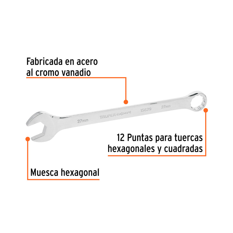 Llave combinada, extralarga, milimétrica, 27 x 385 mm