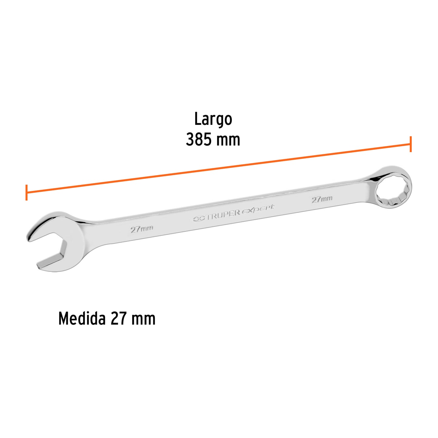 Llave combinada, extralarga, milimétrica, 27 x 385 mm