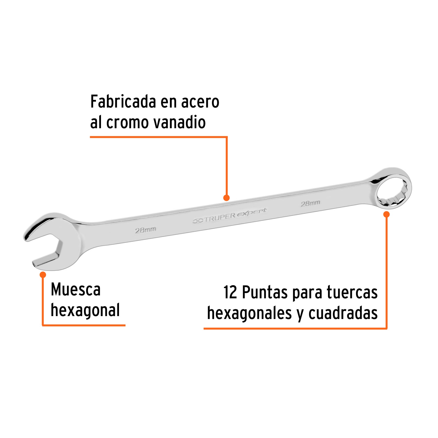 Llave combinada, extralarga, milimétrica, 28 x 393 mm