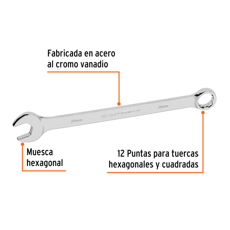 Llave combinada, extralarga, milimétrica, 28 x 393 mm