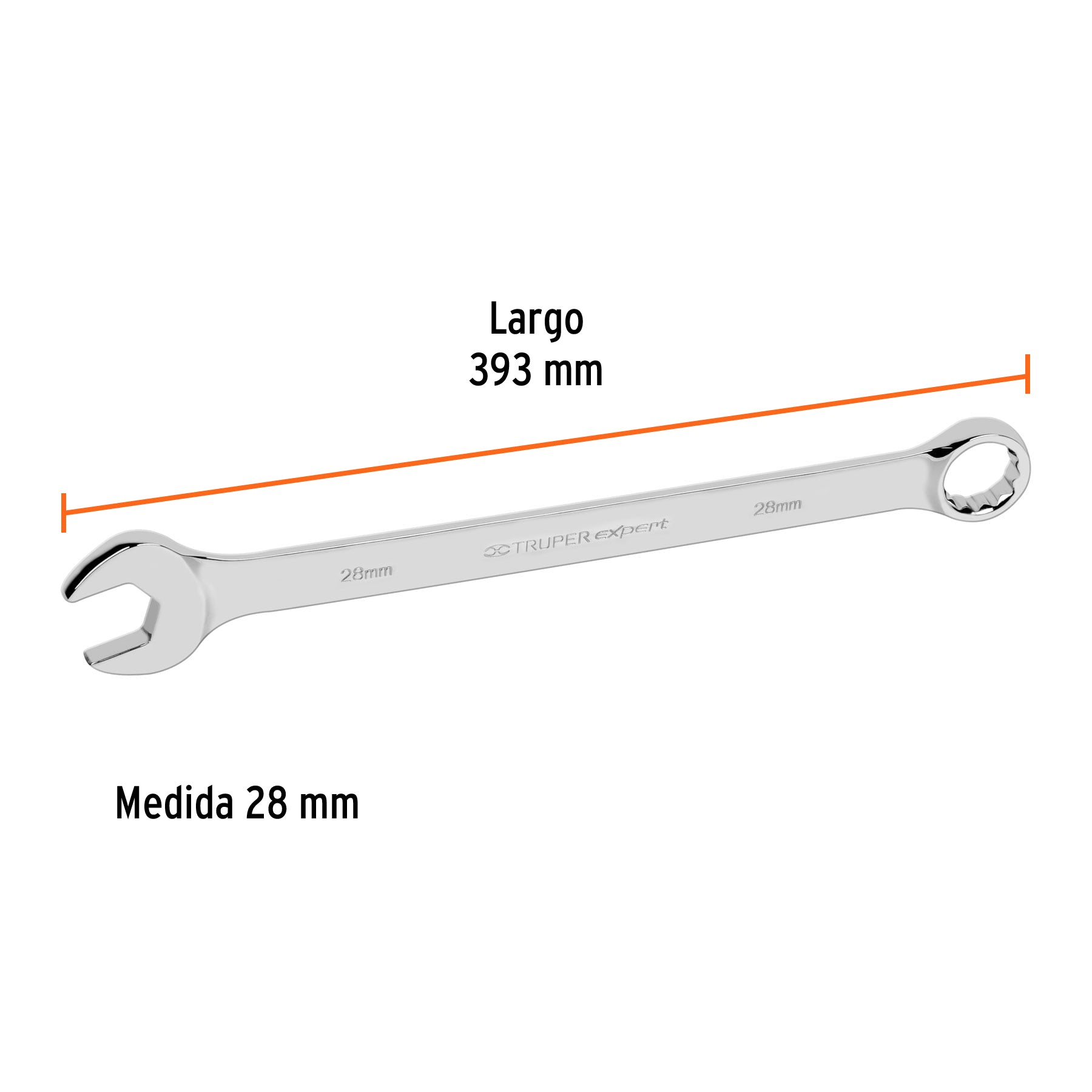 Llave combinada, extralarga, milimétrica, 28 x 393 mm