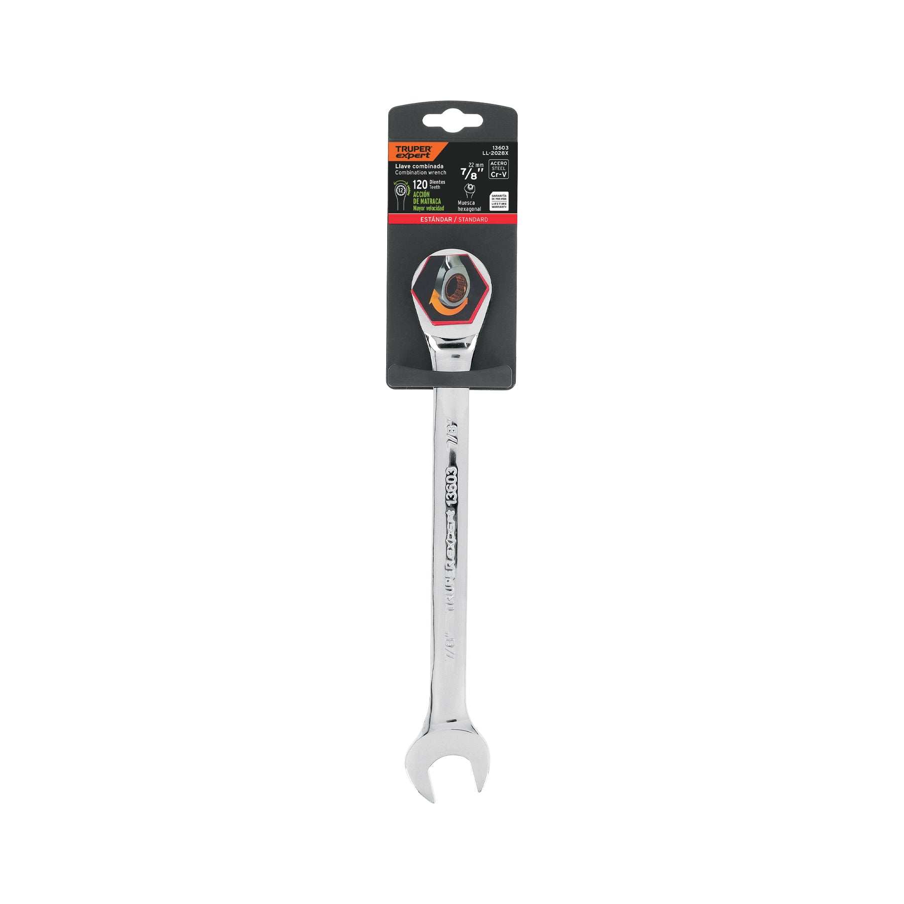 Llave combinada con matraca, 7/8" x 281 mm, Truper Expert