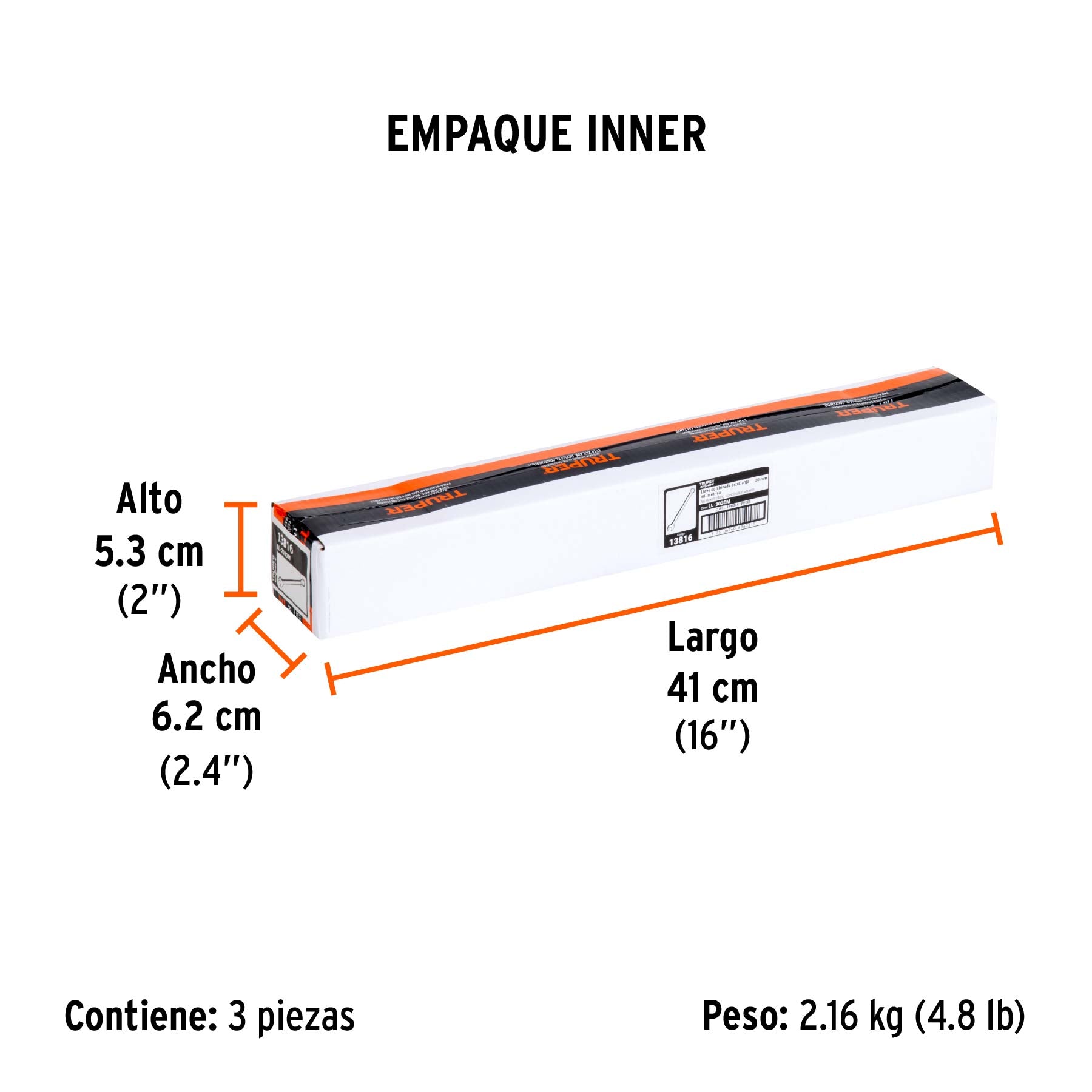 Llave combinada, extralarga, milimétrica, 30 x 390 mm