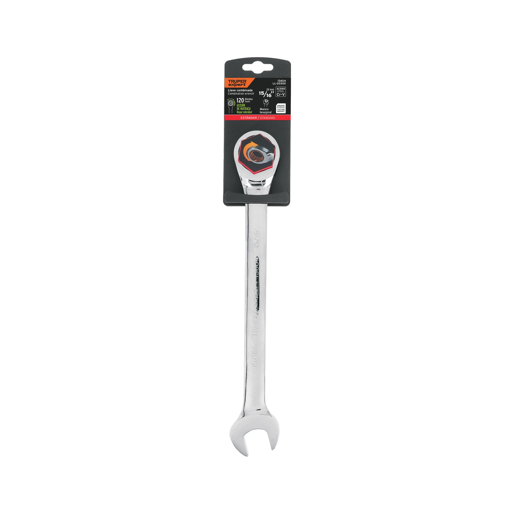Llave combinada con matraca, 15/16" x 325 mm, Truper Expert