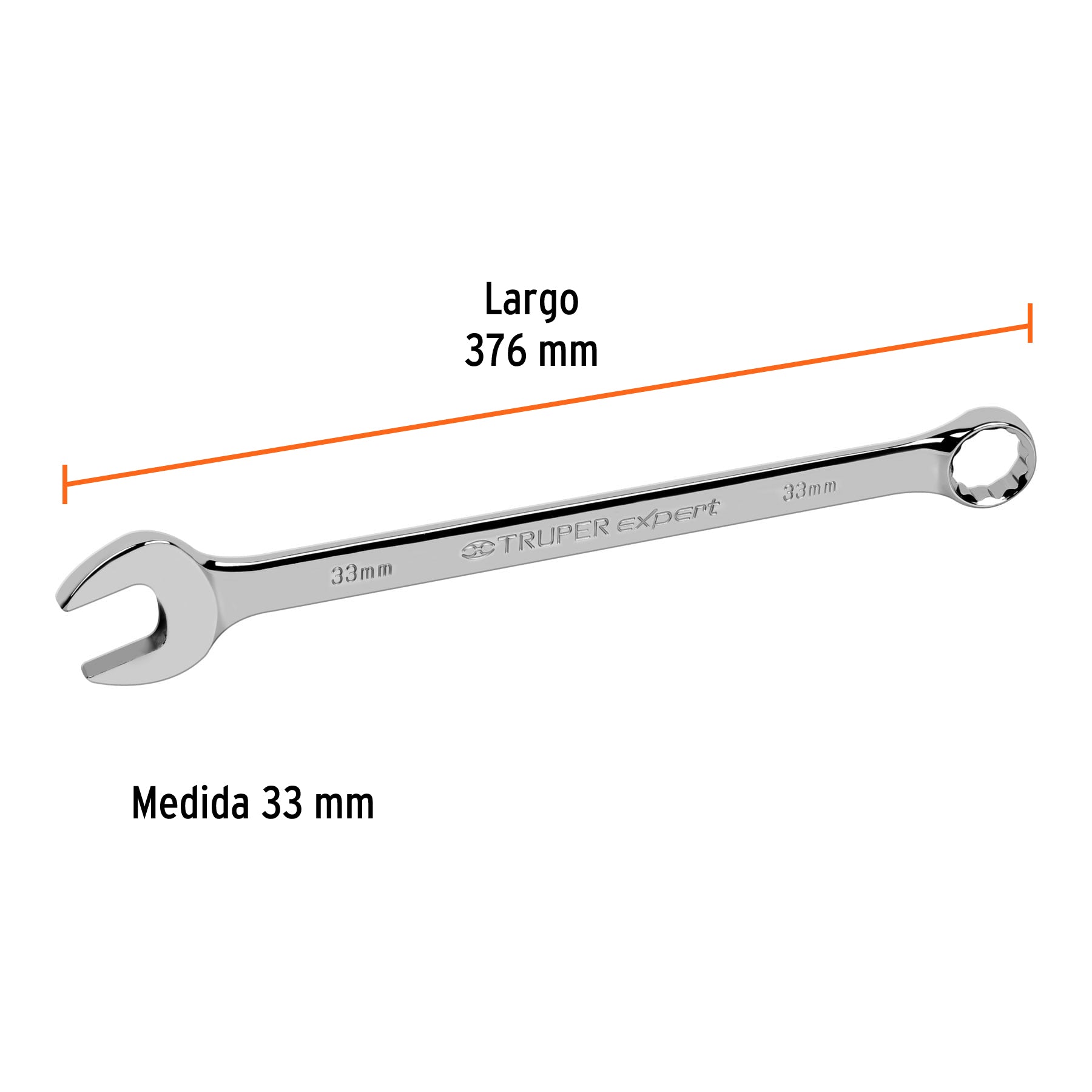 Llave combinada, extralarga, milimétrica, 33 x 470 mm