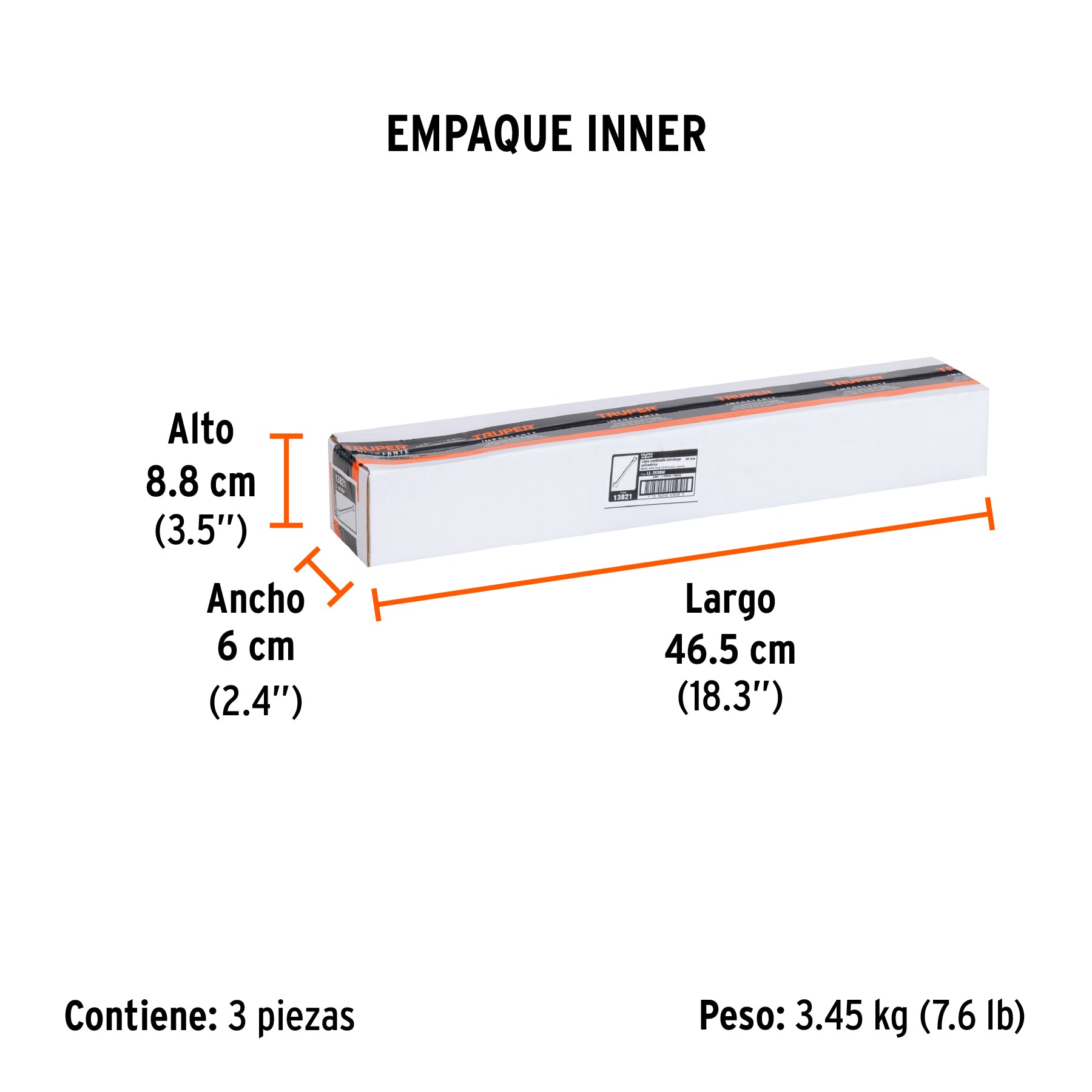 Llave combinada, extralarga, milimétrica, 38 x 510 mm