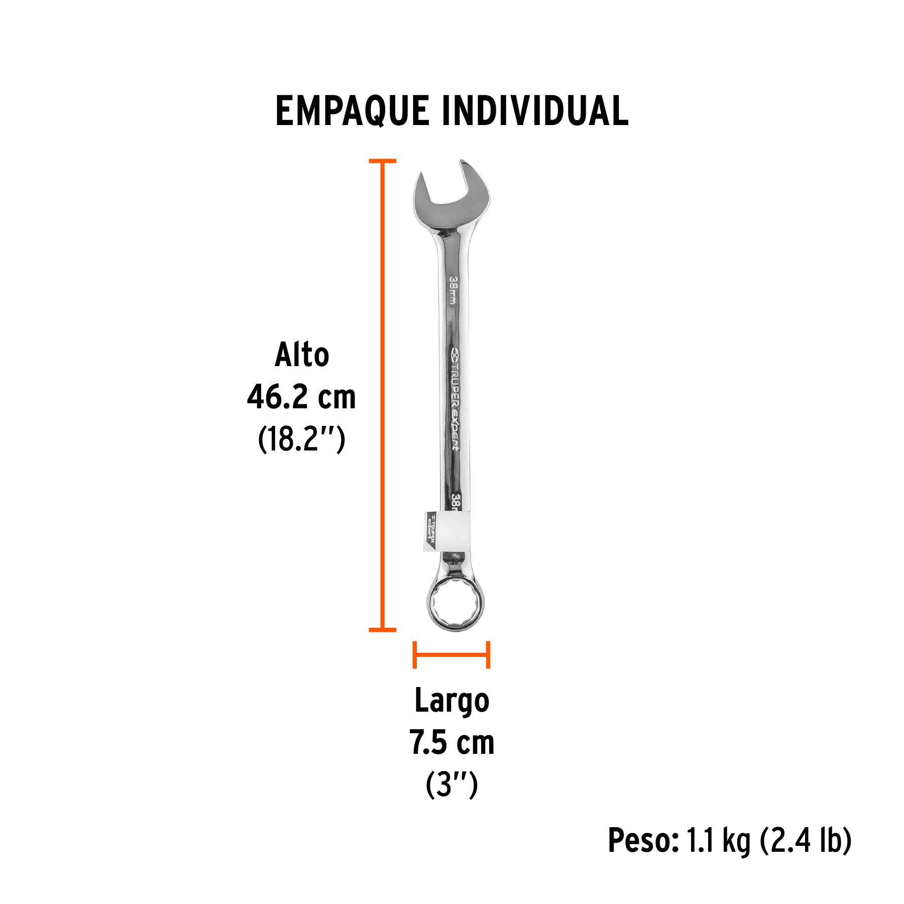 Llave combinada, extralarga, milimétrica, 38 x 510 mm
