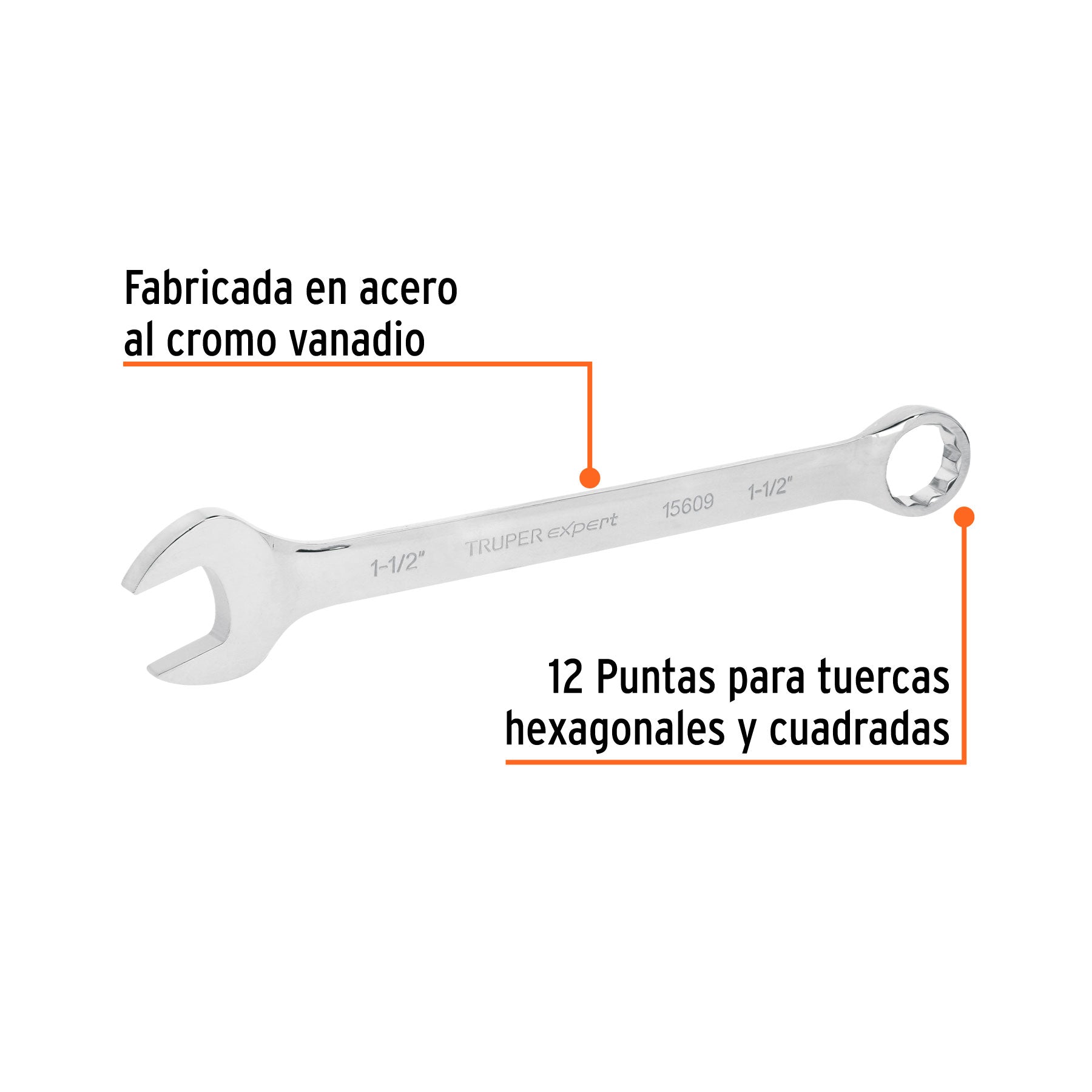 Llave combinada, extralarga, 1-1/2" x 508 mm
