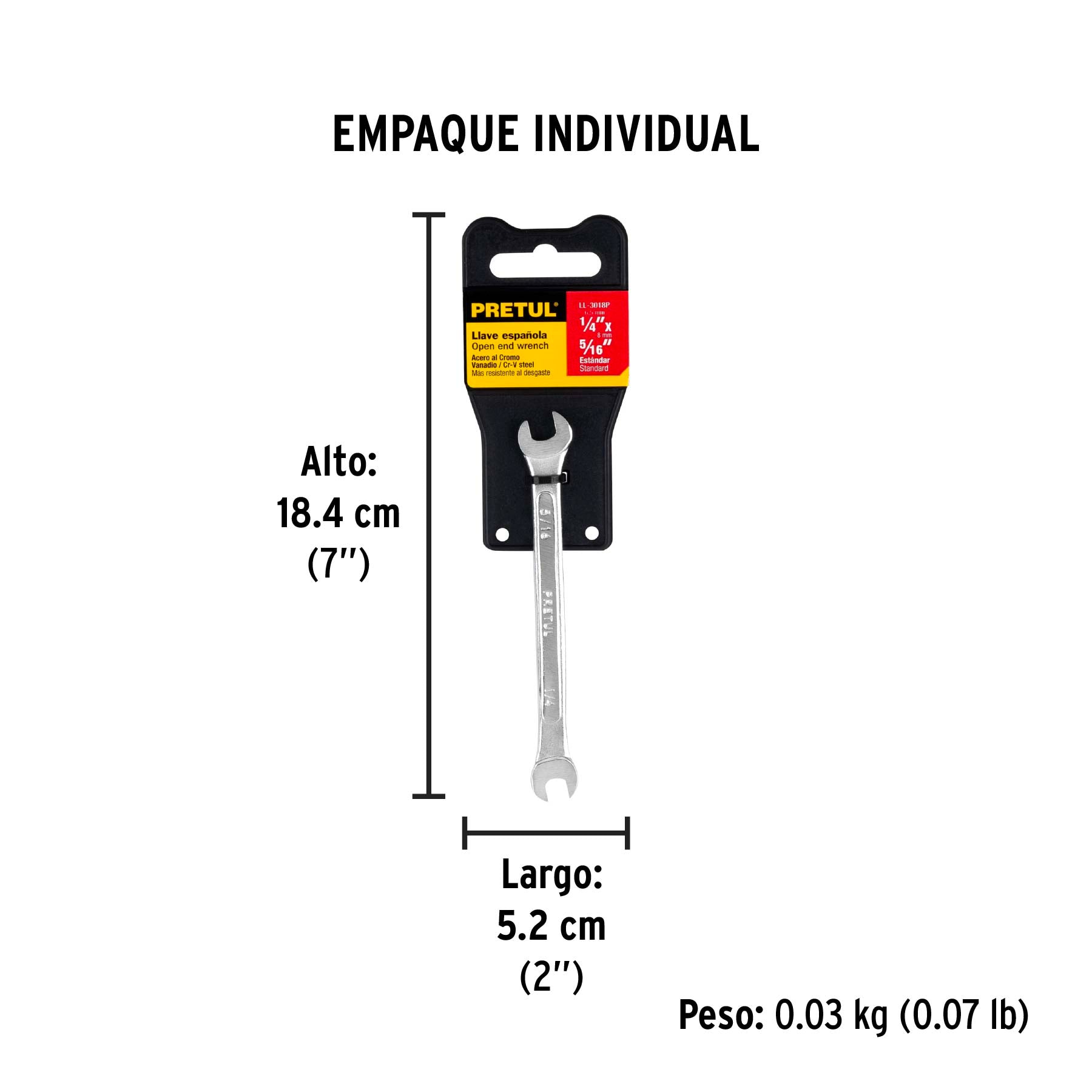 Llave española, 1/4 x 5/16" x 122 mm, pretul