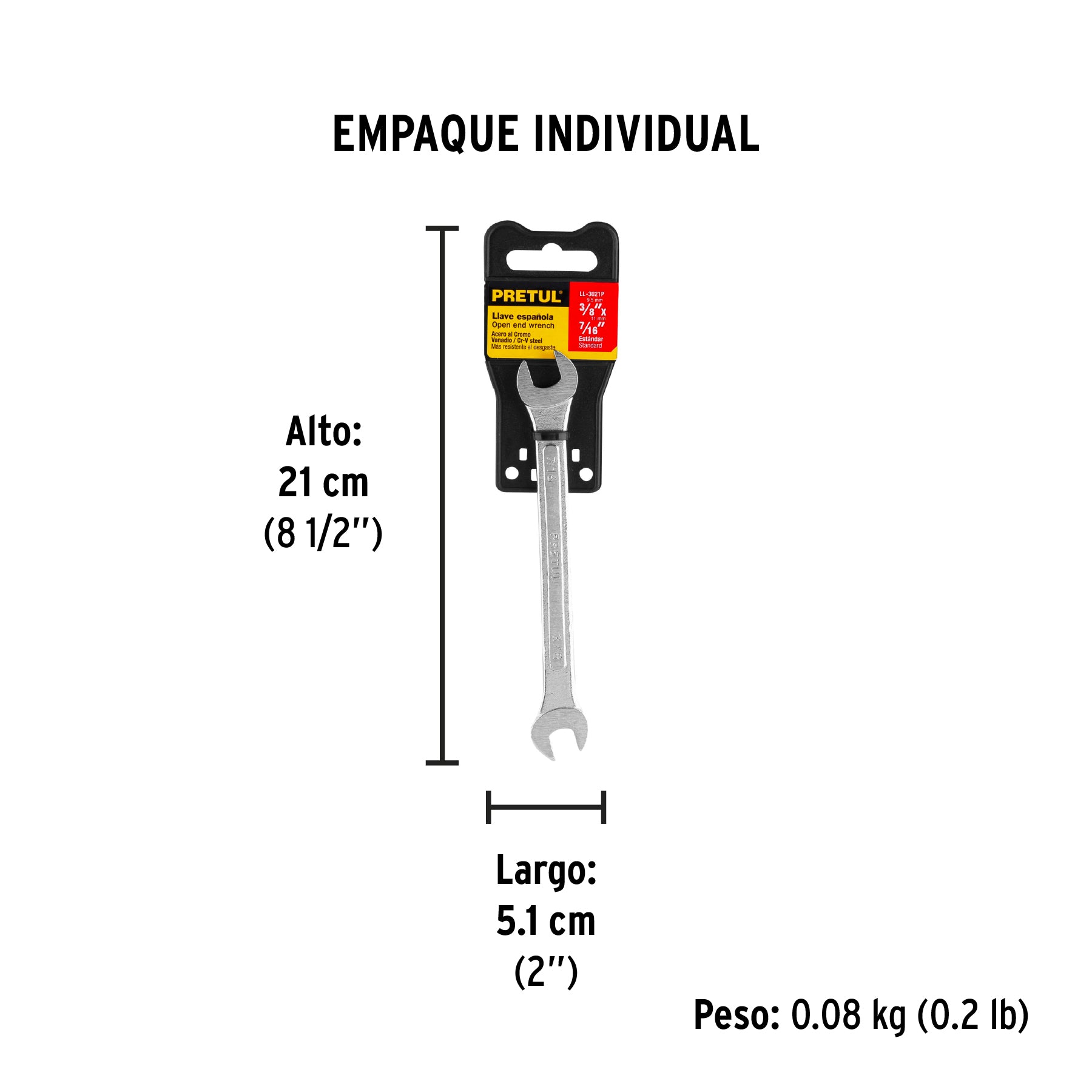 Llave española, 3/8 x 7/16" x 157 mm, pretul