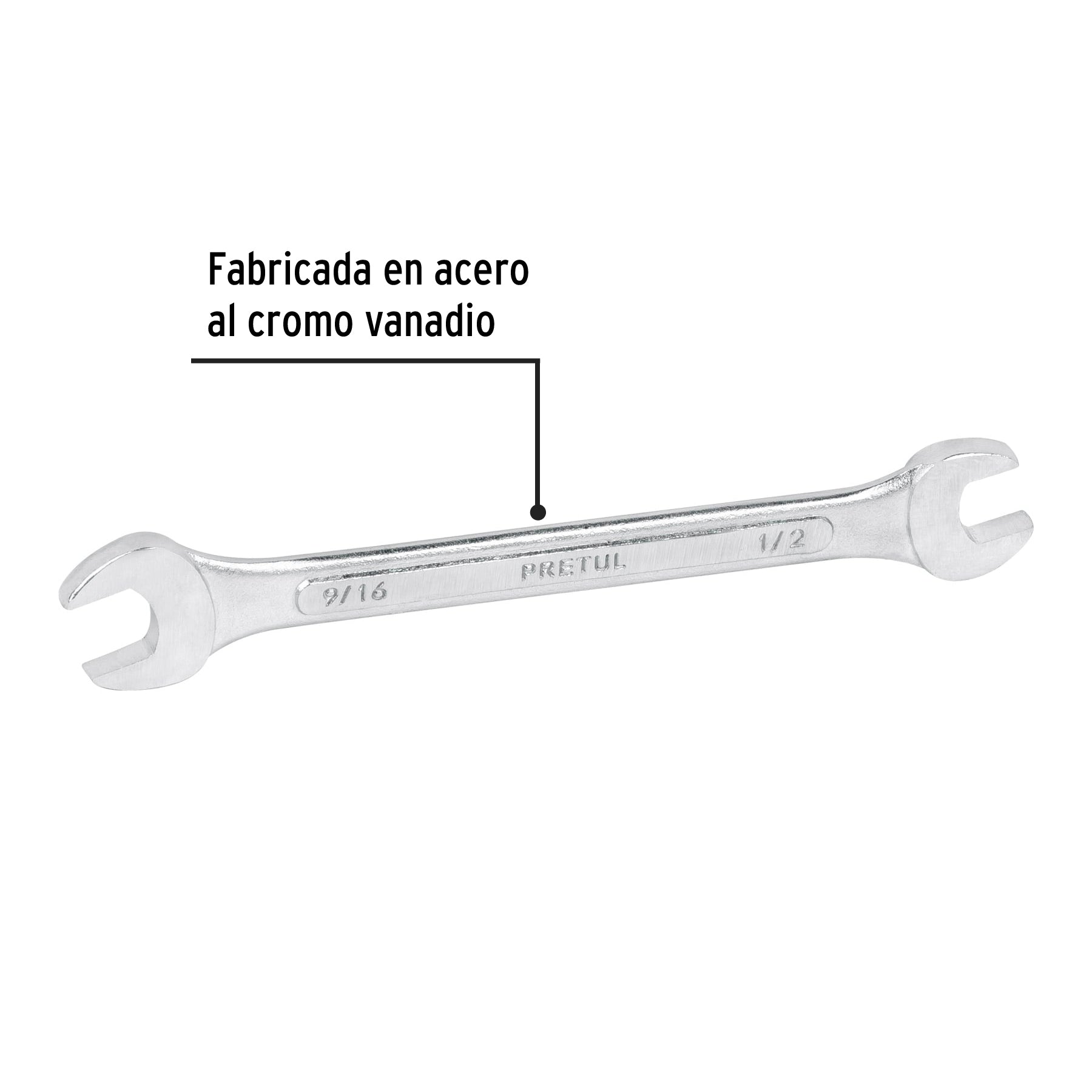 Llave española, 1/2 x 9/16" x 172 mm, pretul