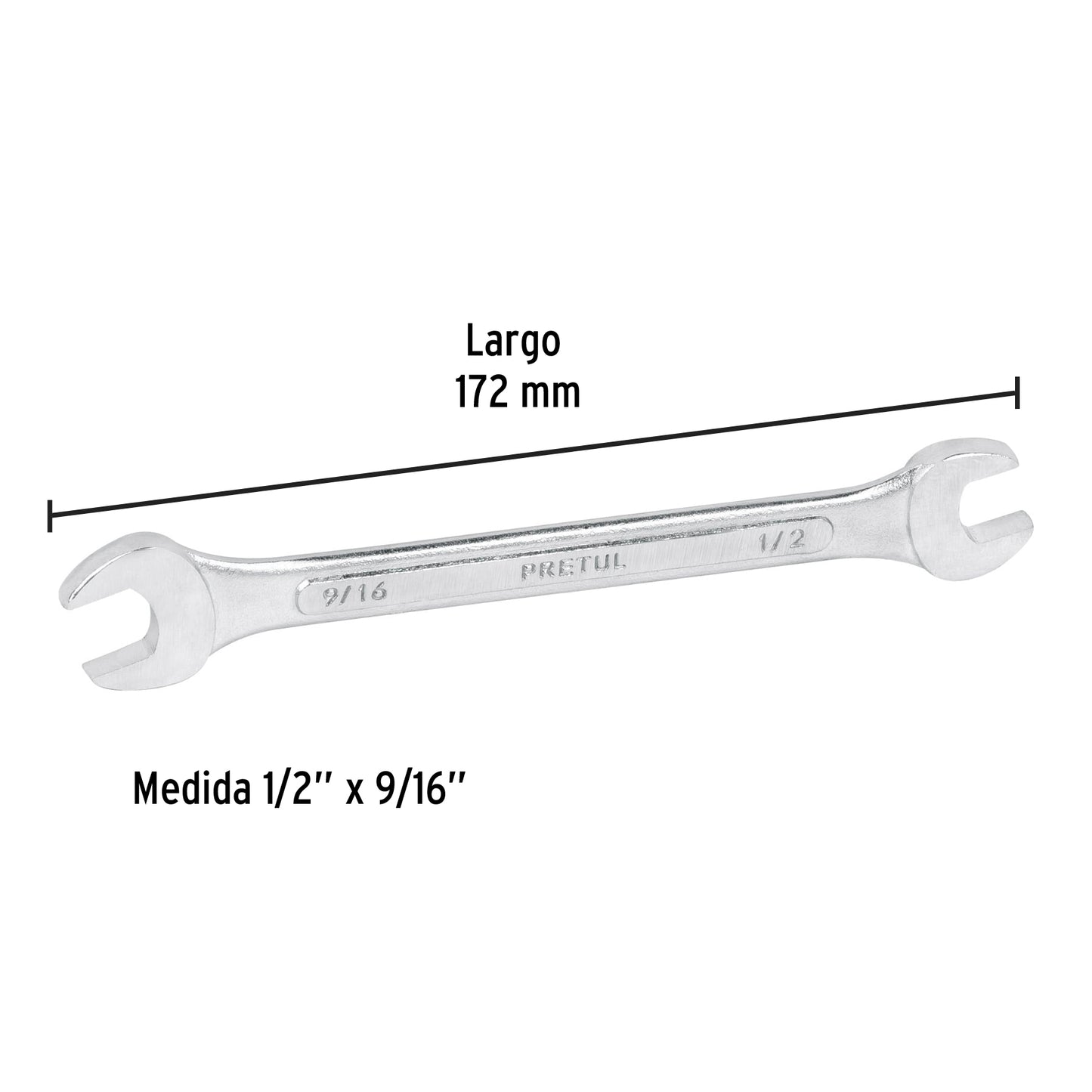 Llave española, 1/2 x 9/16" x 172 mm, pretul