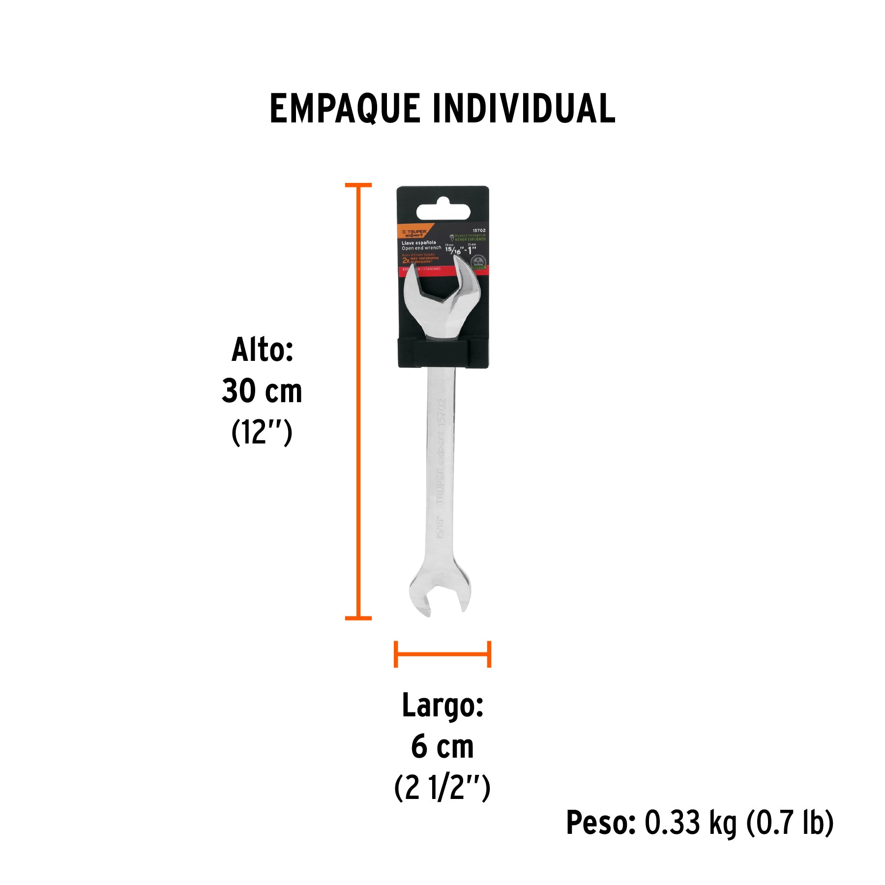 Llave española, 15/16 x 1" x 247 mm