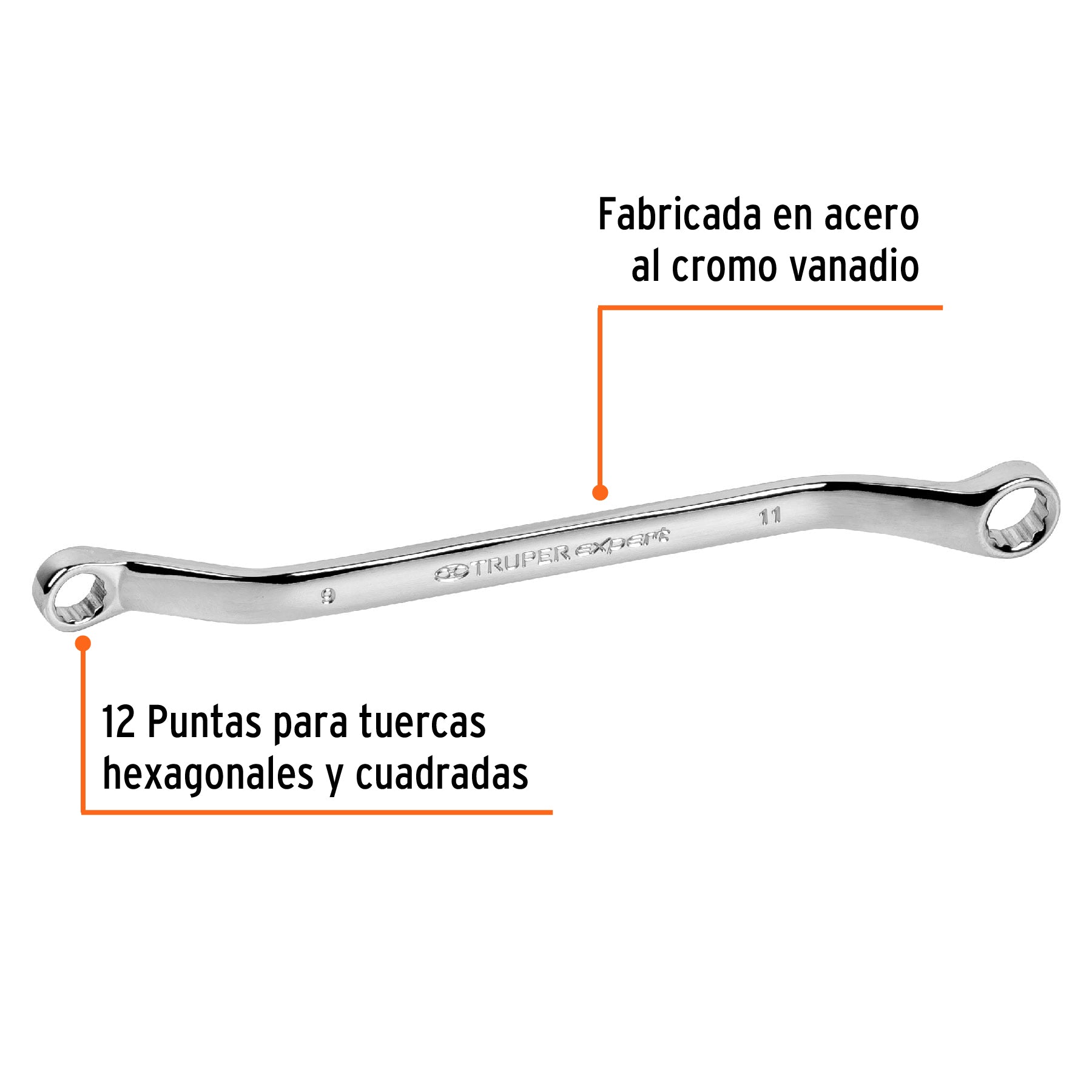 Llave de estrías, milimétrica, 9 x 11 x 181 mm