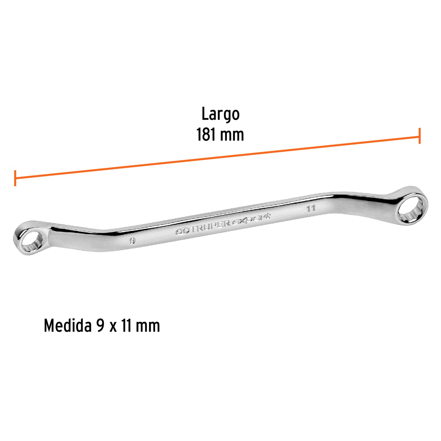 Llave de estrías, milimétrica, 9 x 11 x 181 mm
