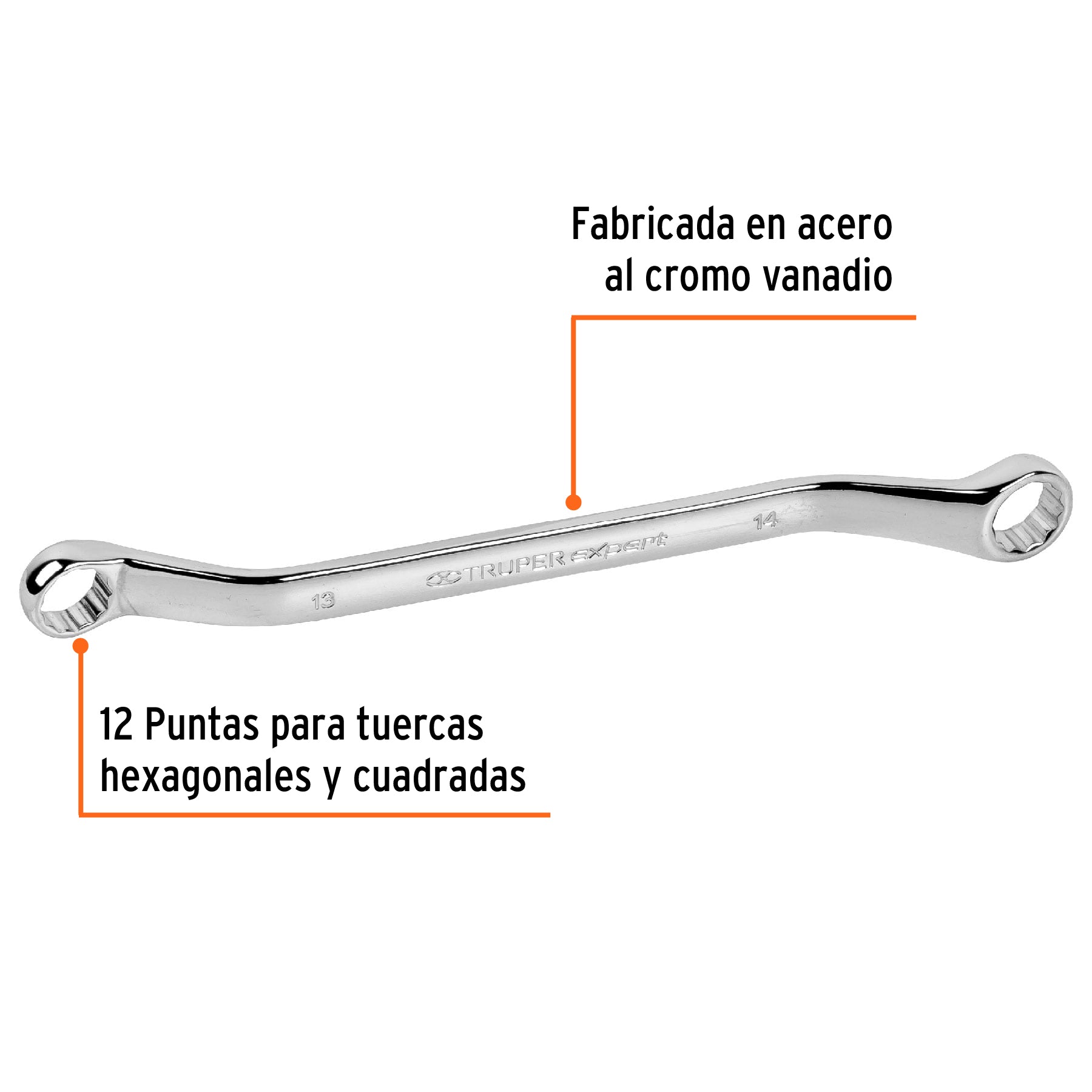 Llave de estrías, milimétrica, 13 x 14 x 231 mm
